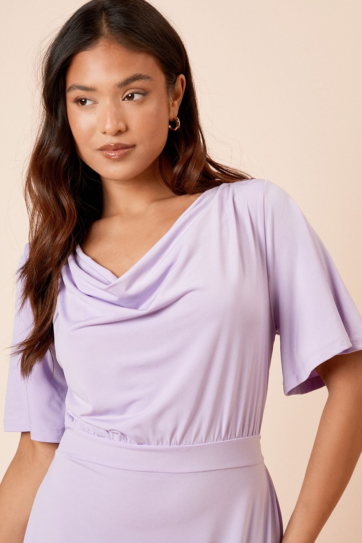 Dorothy Perkins Petite Cowl Neck Tie Back Jersey Midi Dress Lilac image 5