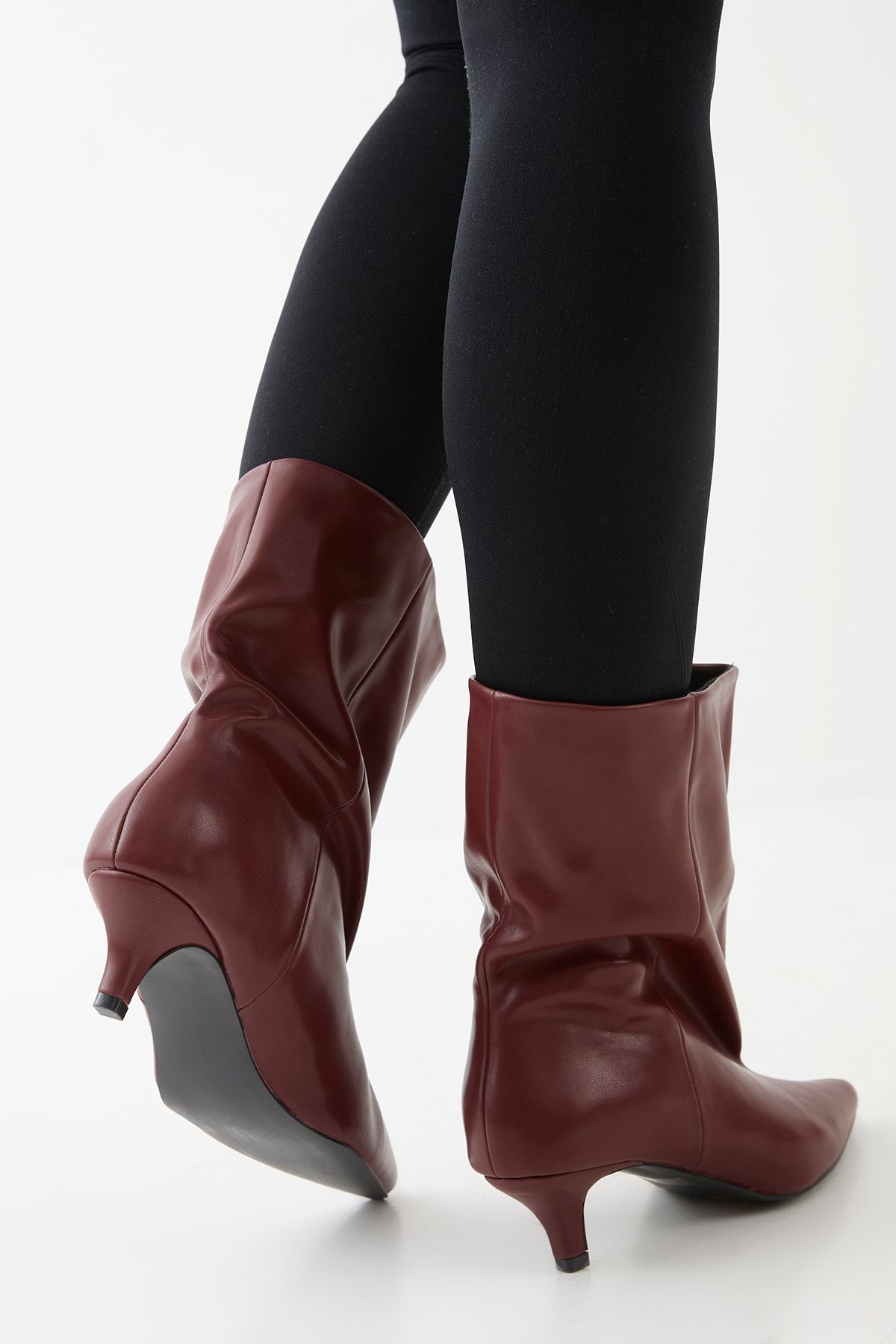 MissPap Low Stiletto Heel Ankle Boots Burgundy image 3
