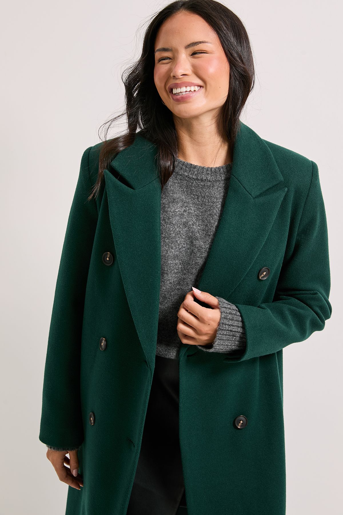 Dorothy Perkins Maxi Length Double Breasted Coat Green image 4