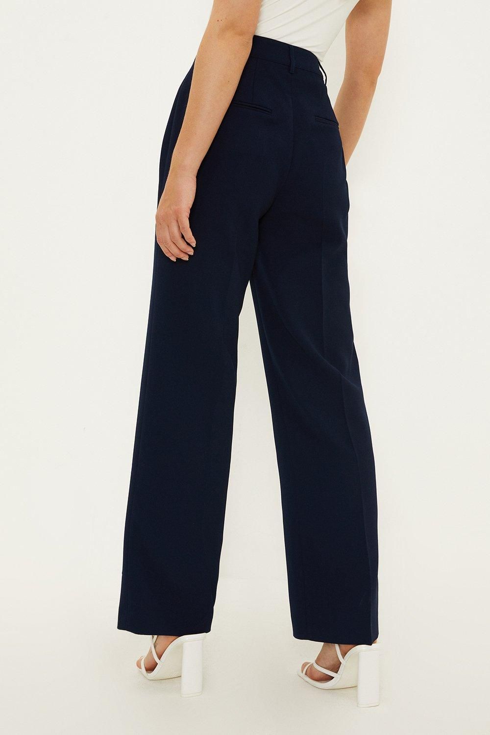 Oasis Pin Stitch Crepe Straight Leg Tailored Trousers Navy image 3