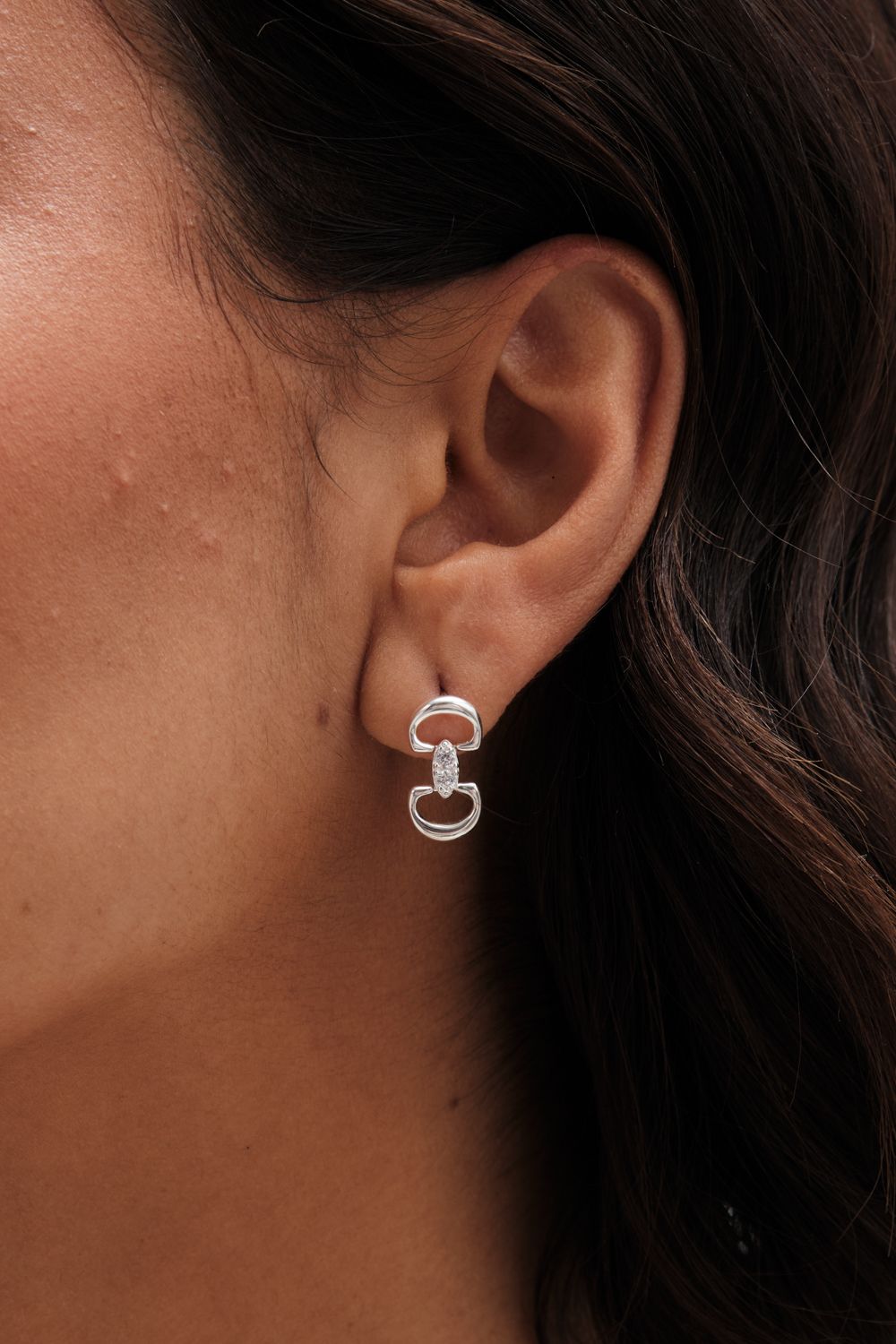 Simply Silver Simply Silver Sterling Silver 925 Polished and Cubic Zirconia Snaffle Drop Earrings image 2