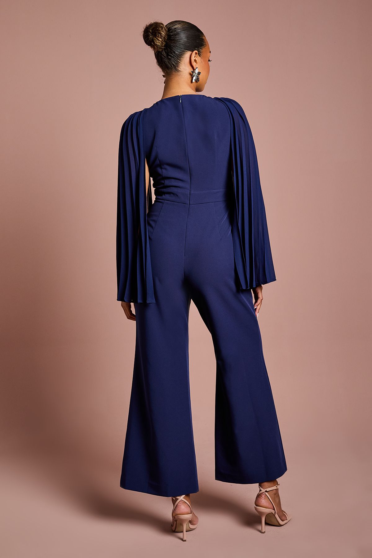 Coast Petite V Neck Pleated Long Sleeve Jumpsuit Navy image 3