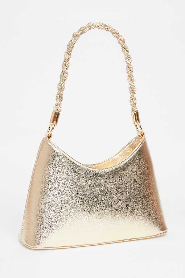 Quiz Gold Diamante Twist Handle Bag