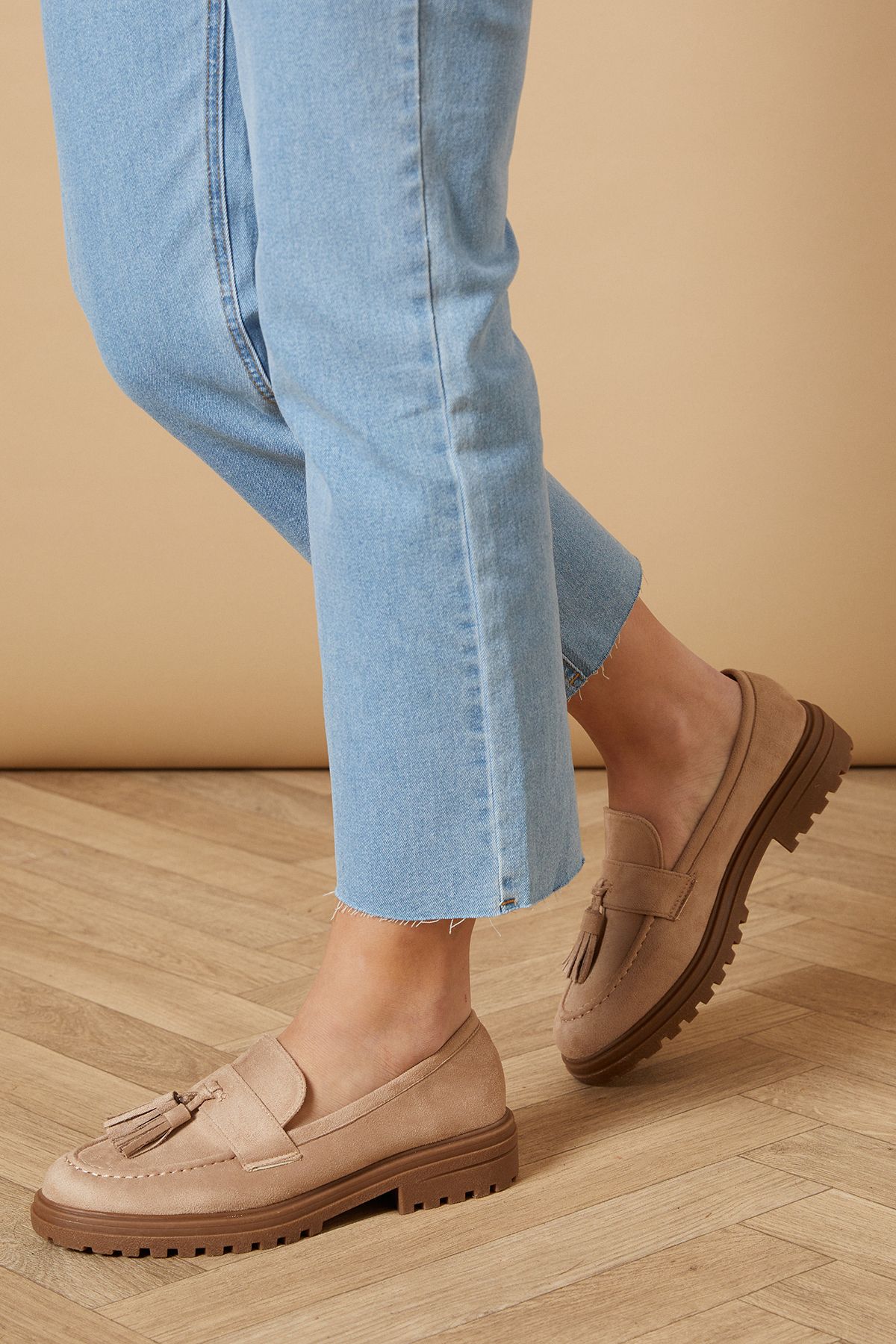 Oasis Barnie Faux Suede Tassel Chunky Loafers Beige image 2