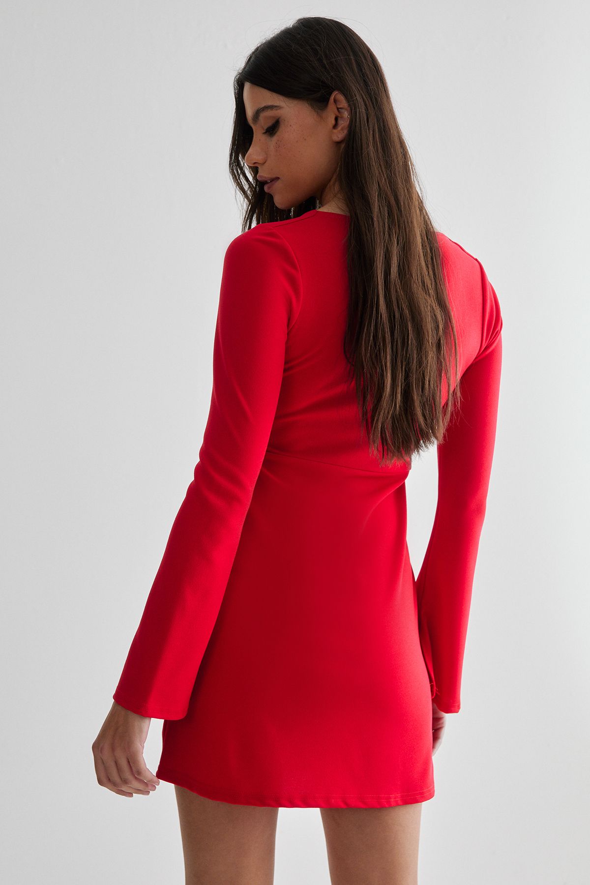 NastyGal Square Neckline Long Sleeve Mini Dress Red image 4