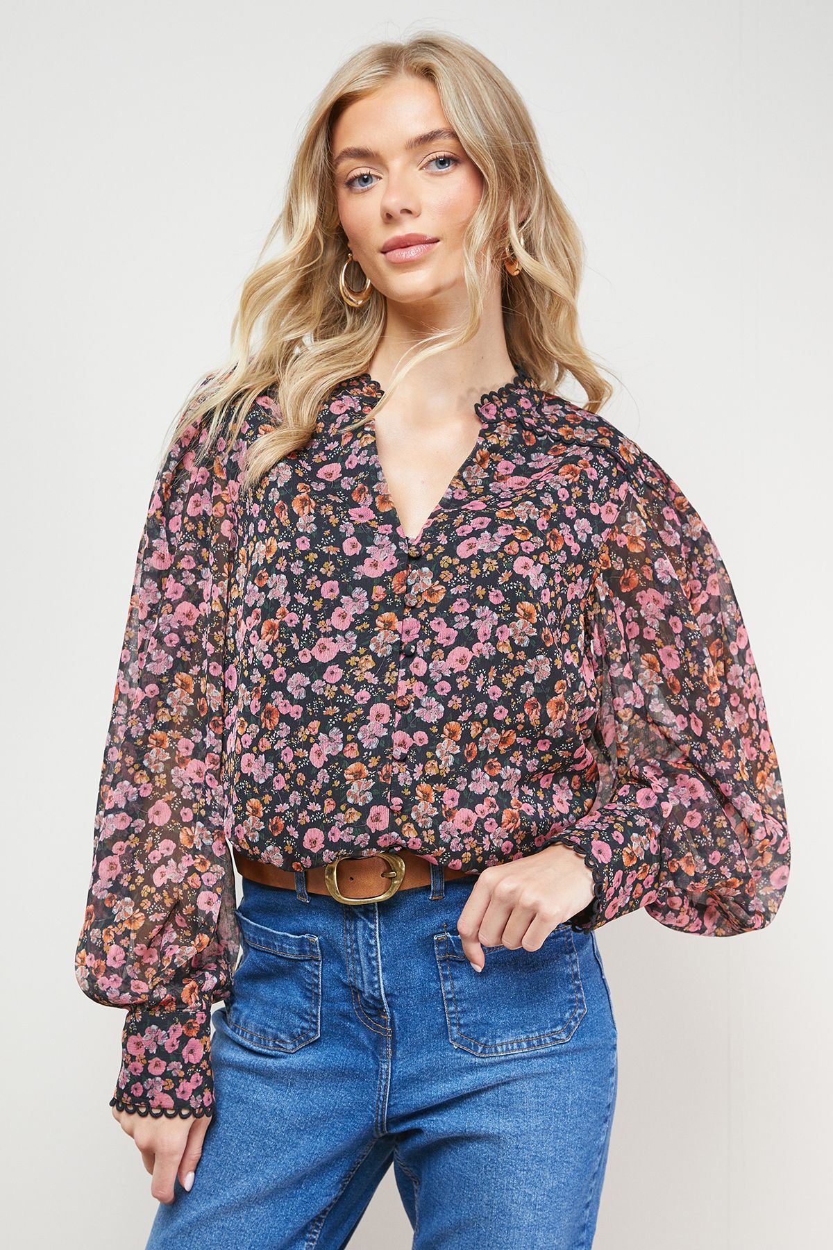 Oasis Printed Chiffon Button Through Blouse Floral image 2