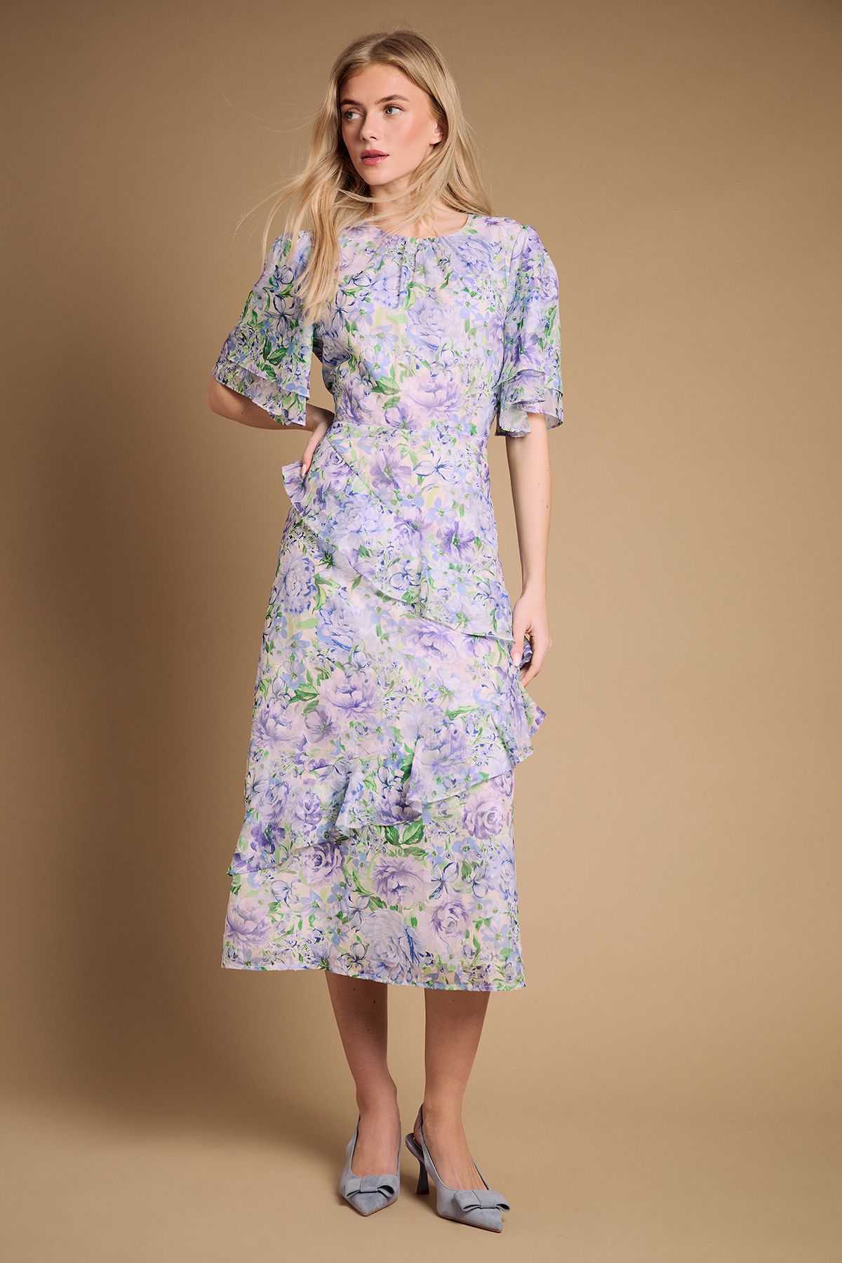 Oasis Kiki Faux Suede Bow Detail Stiletto Heel Court Shoes Blue image 2