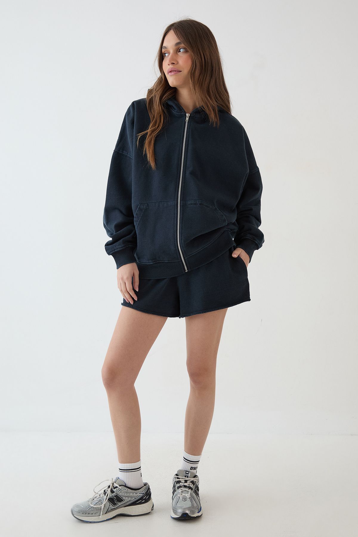 DSGN Studio DSGN Studio Heavyweight Washed Oversized Zip Through Hoodie Washed Black