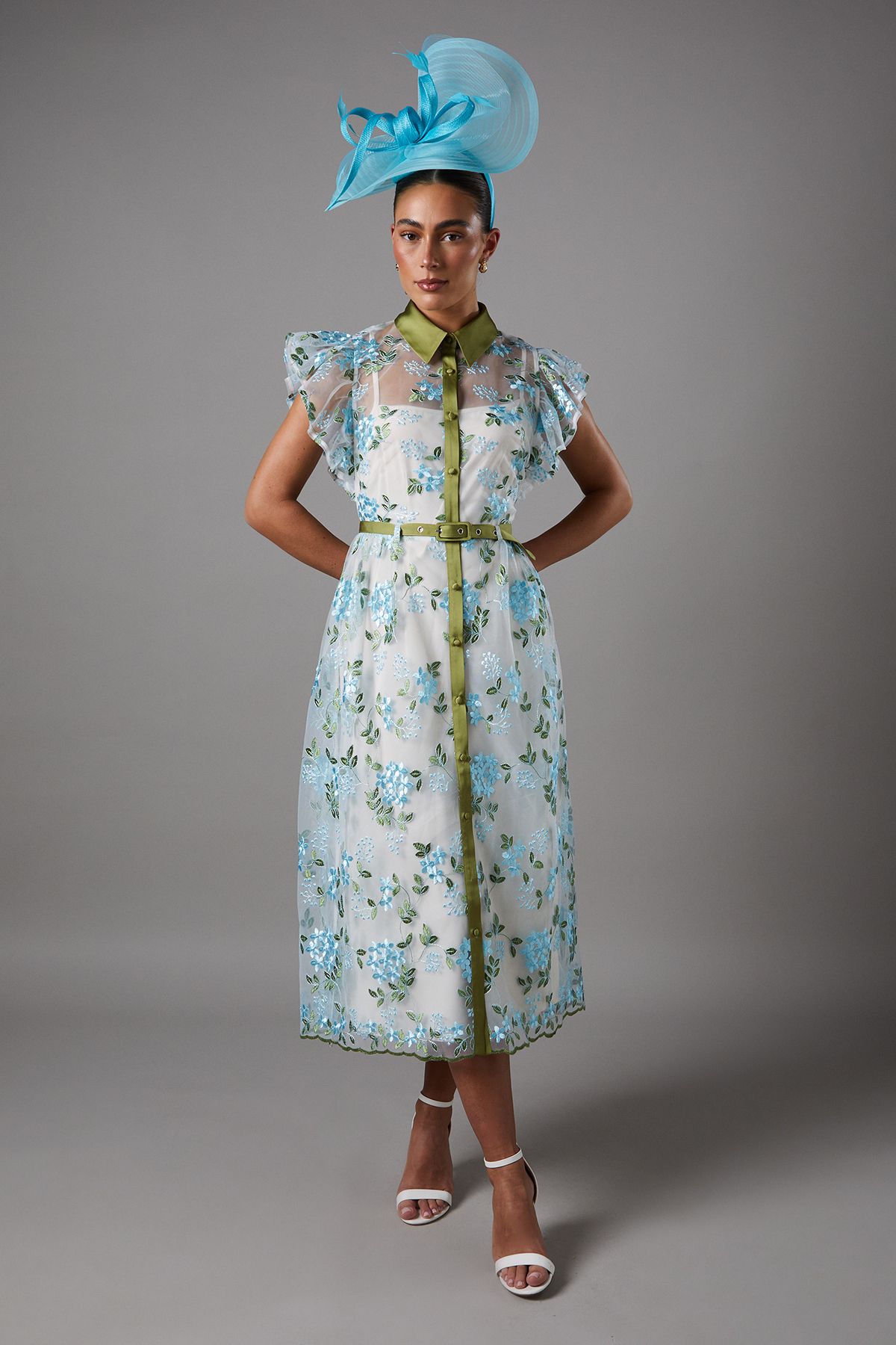 Coast Embroidered Mesh Shirt Midi Dress White image 1