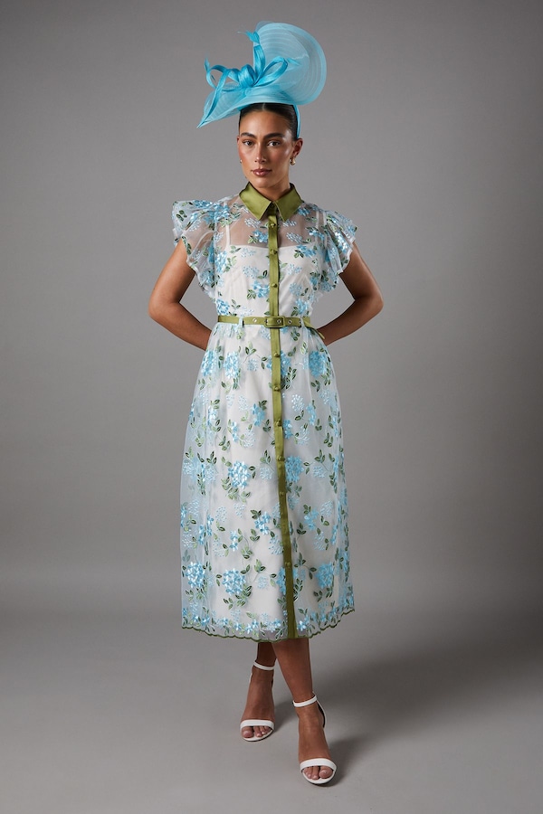 Coast Embroidered Mesh Shirt Midi Dress White