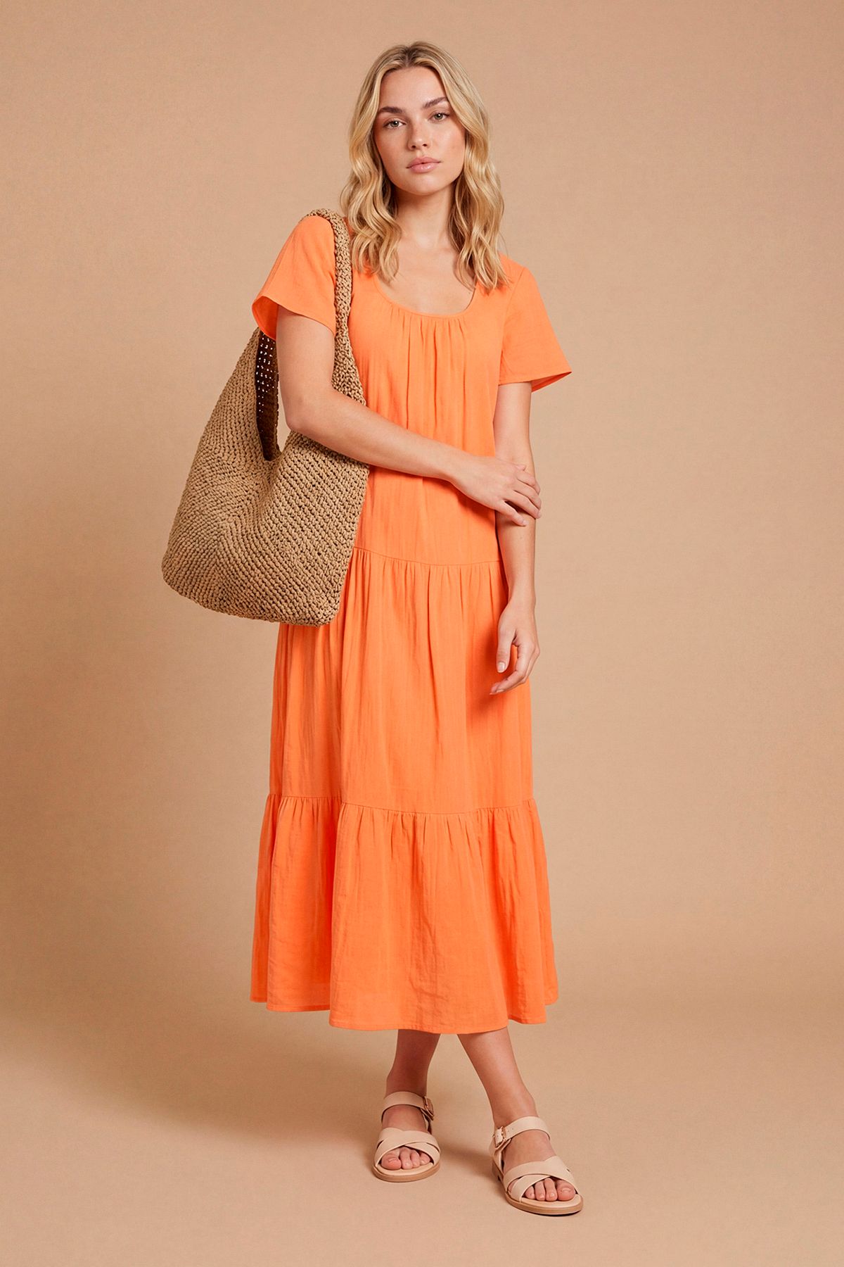 Dorothy Perkins Scoop Neck Tiered Maxi Dress Orange