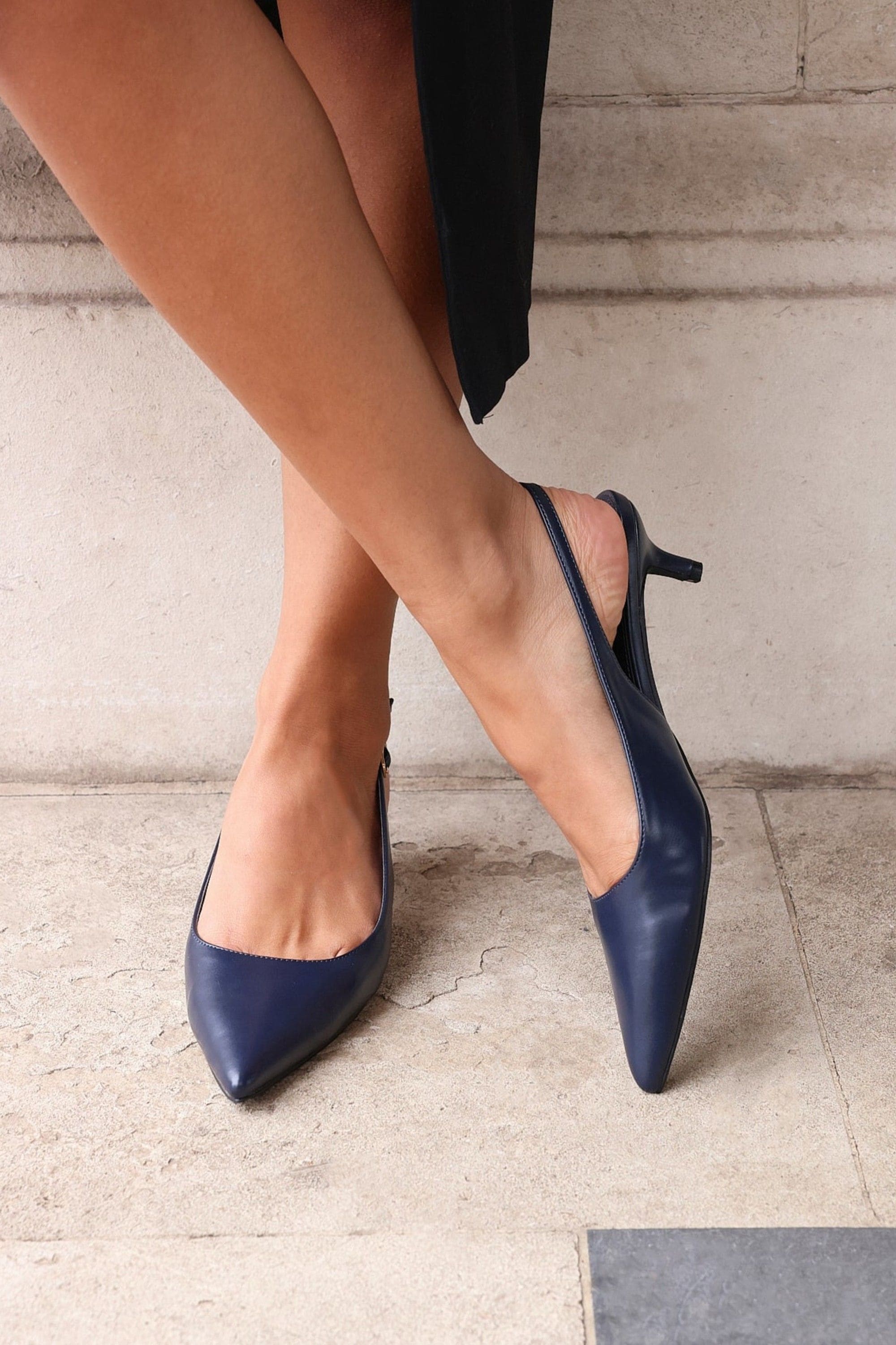Linzi Elvira Navy Faux Leather Slingback Kitten Court Heels image 2
