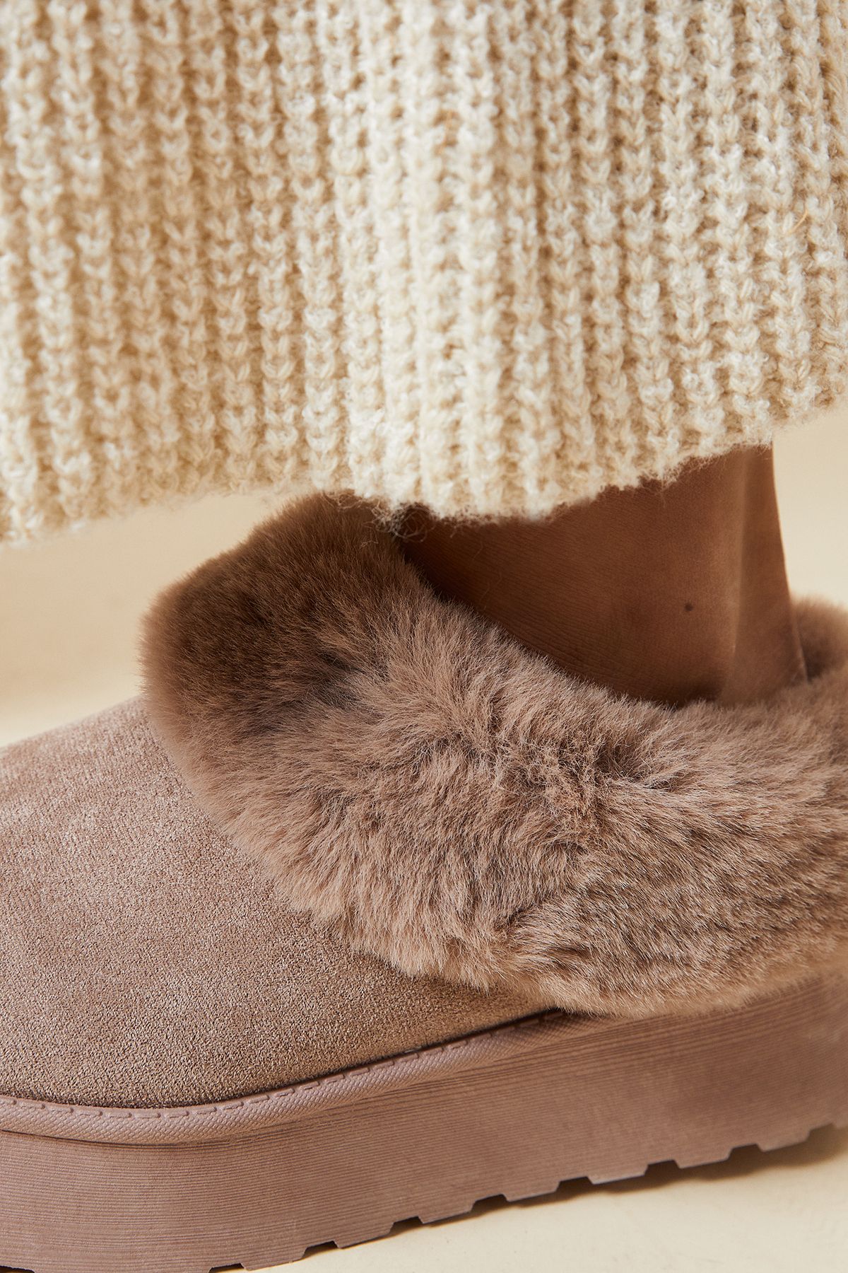 Dorothy Perkins Honora Suedette Faux Fur Lined Mule Slippers Taupe image 3