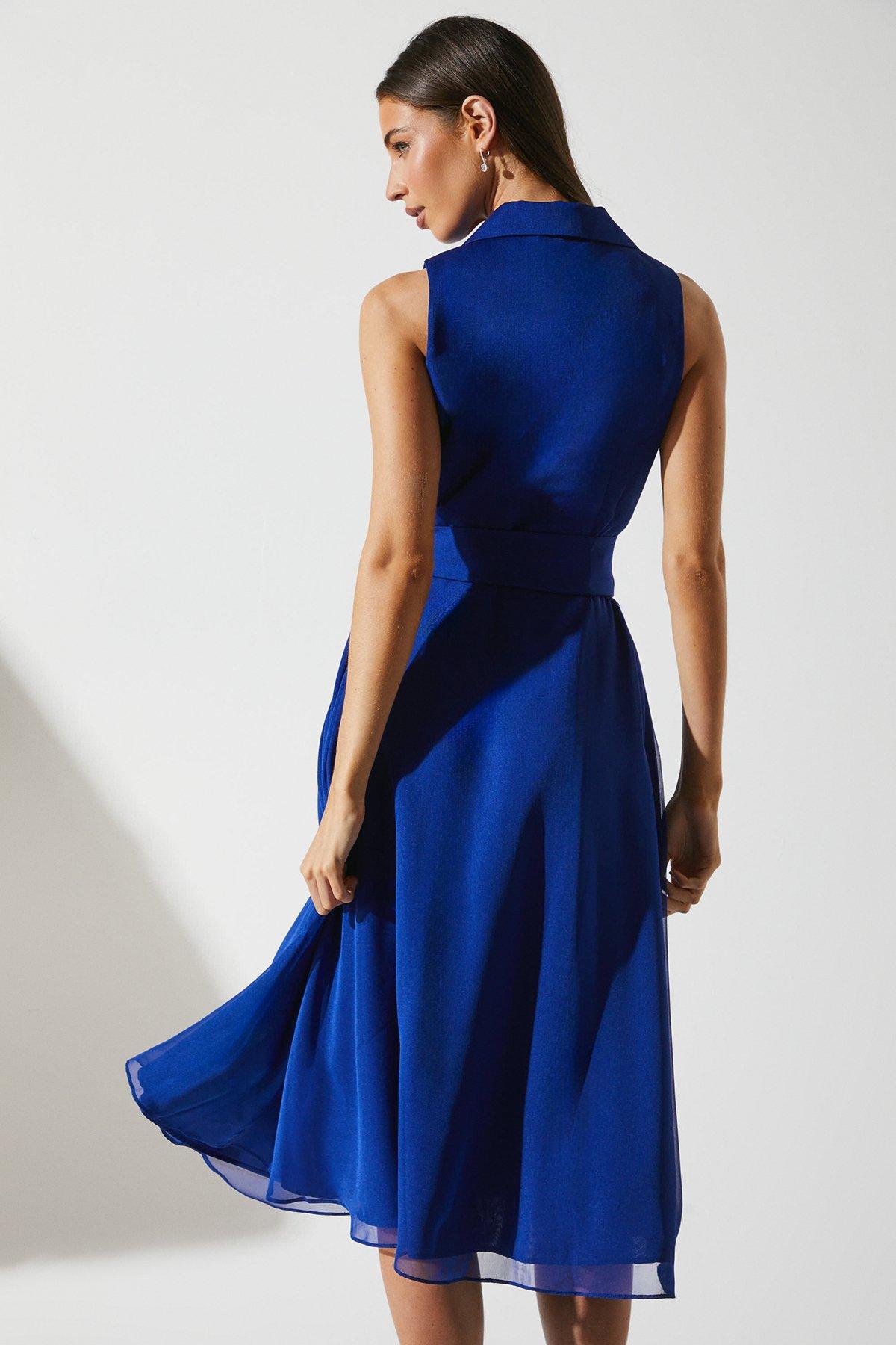 Coast Wrap Front Dress In Chiffon With Collar Navy image 3