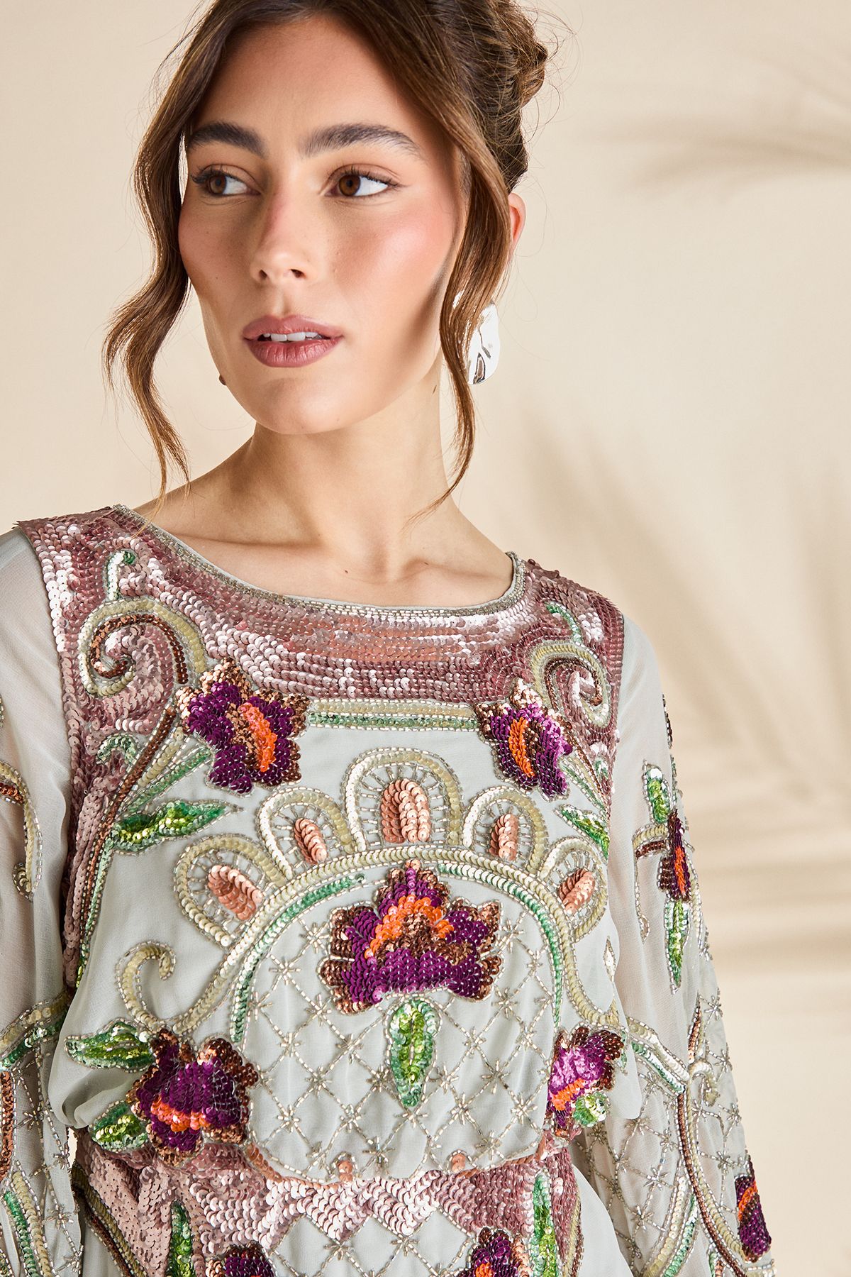 Coast Heavily Embellished Sequin Mini Dress Aqua image 5