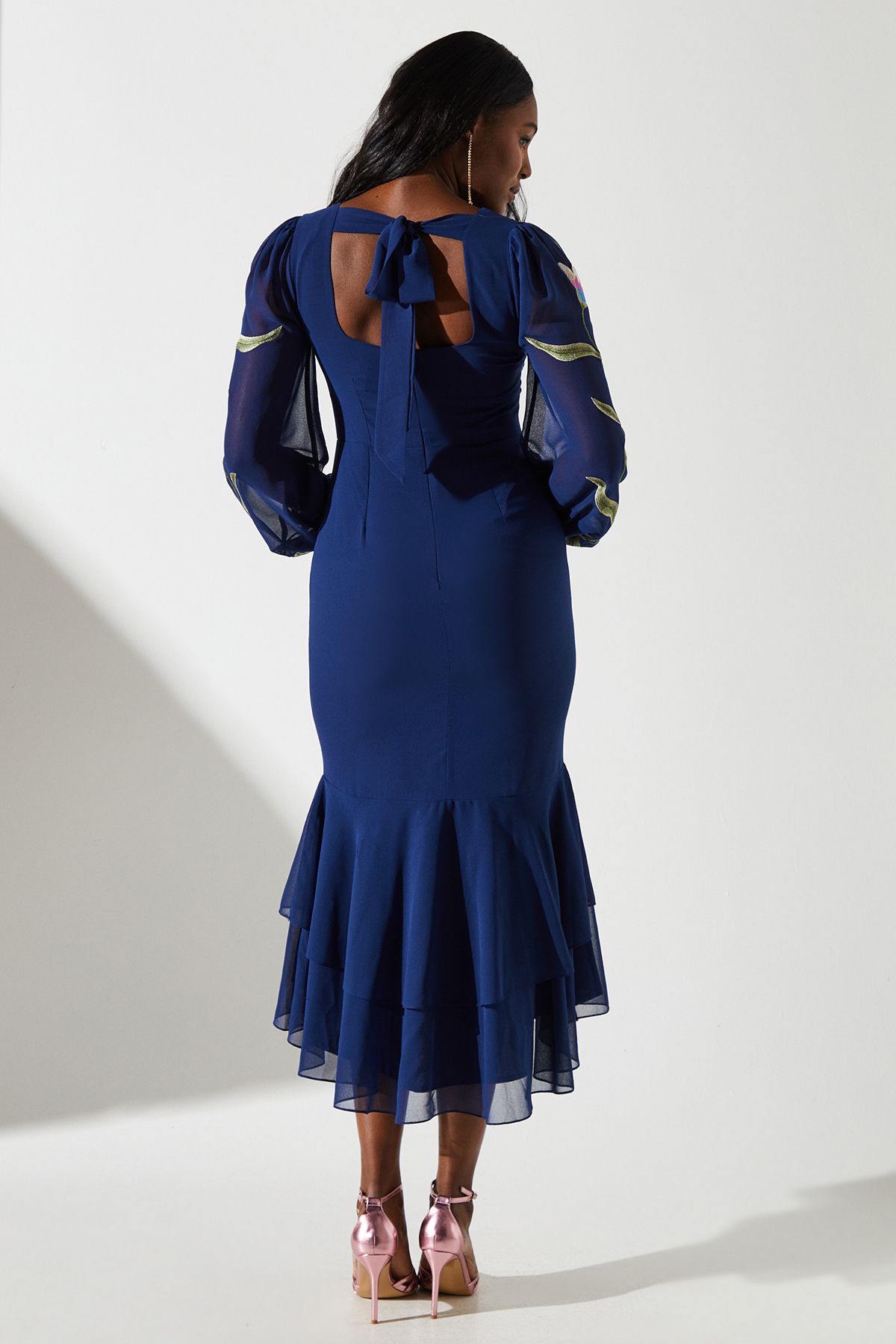 Coast Embroidered Ruffle Long Sleeve Dress Navy image 3