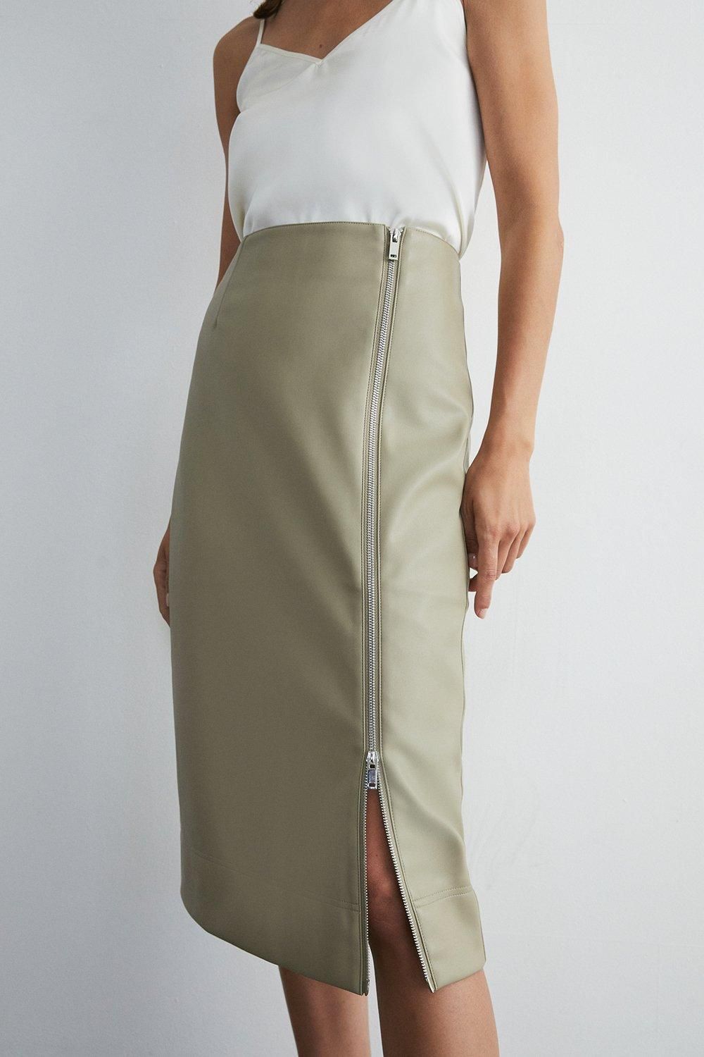 Warehouse Zip Detail Pencil Skirt Neutral image 2
