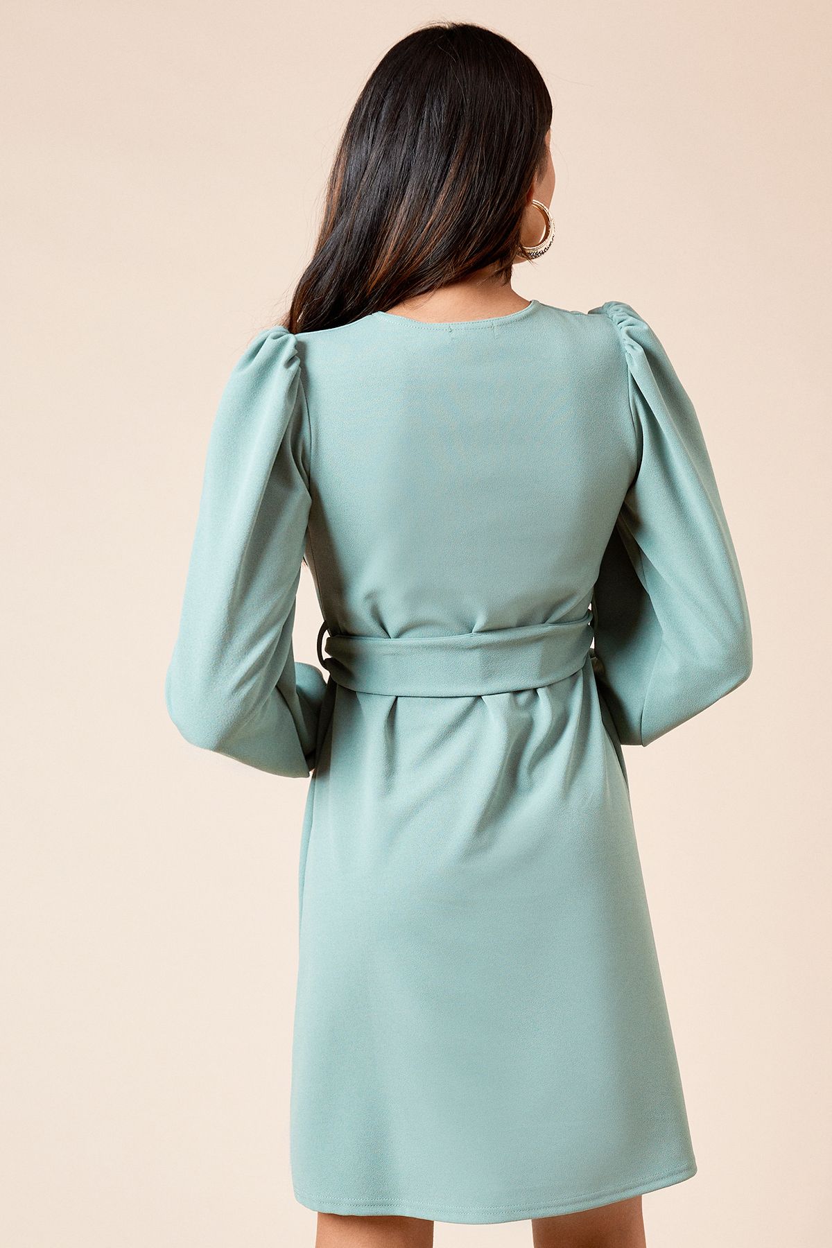 Dorothy Perkins Belted Scuba Shift Mini Dress Soft Green image 3