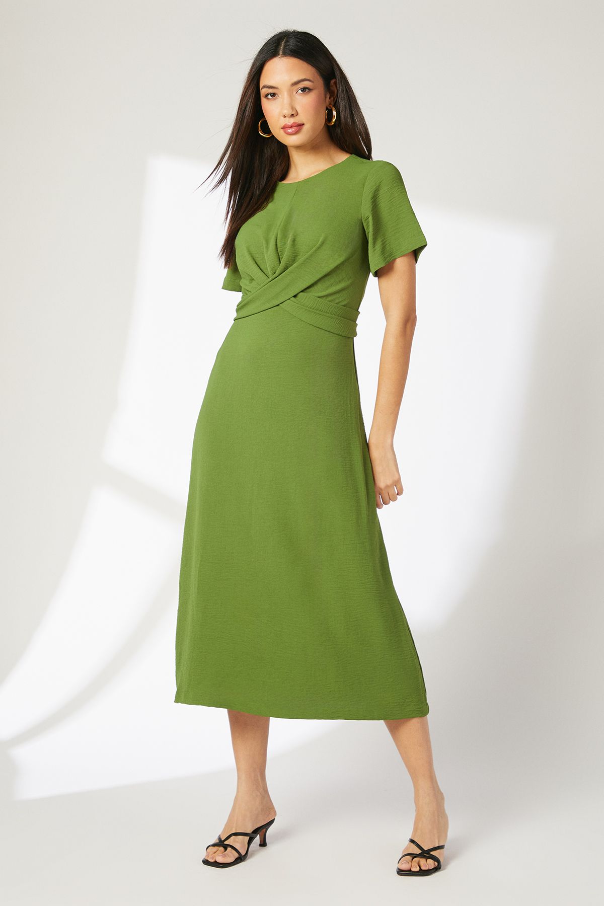 Principles Olive Green Twist Waist Woven Midi Dress PLT