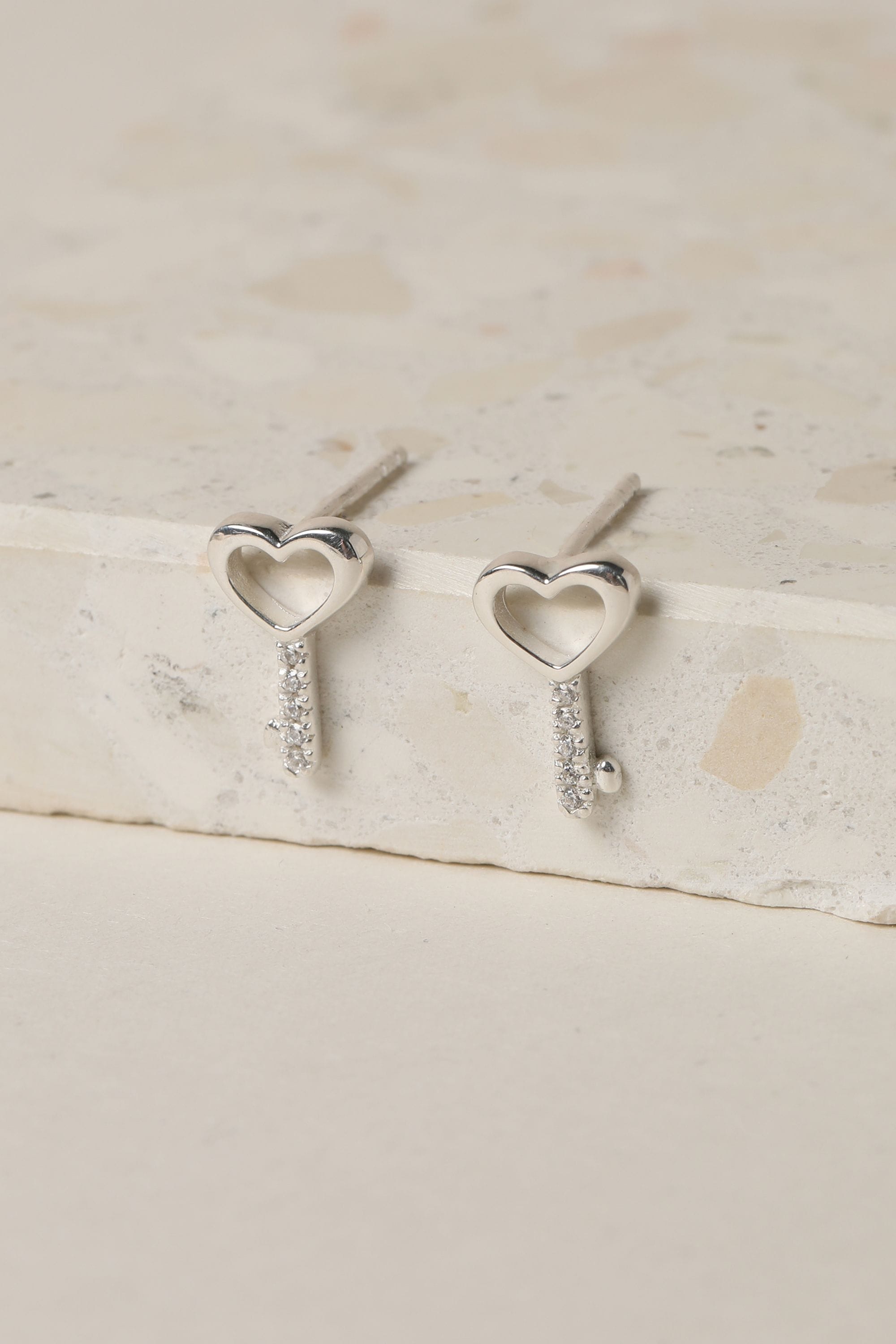 Simply Silver Sterling Silver 925 Polished Heart Key Stud Earrings image 2