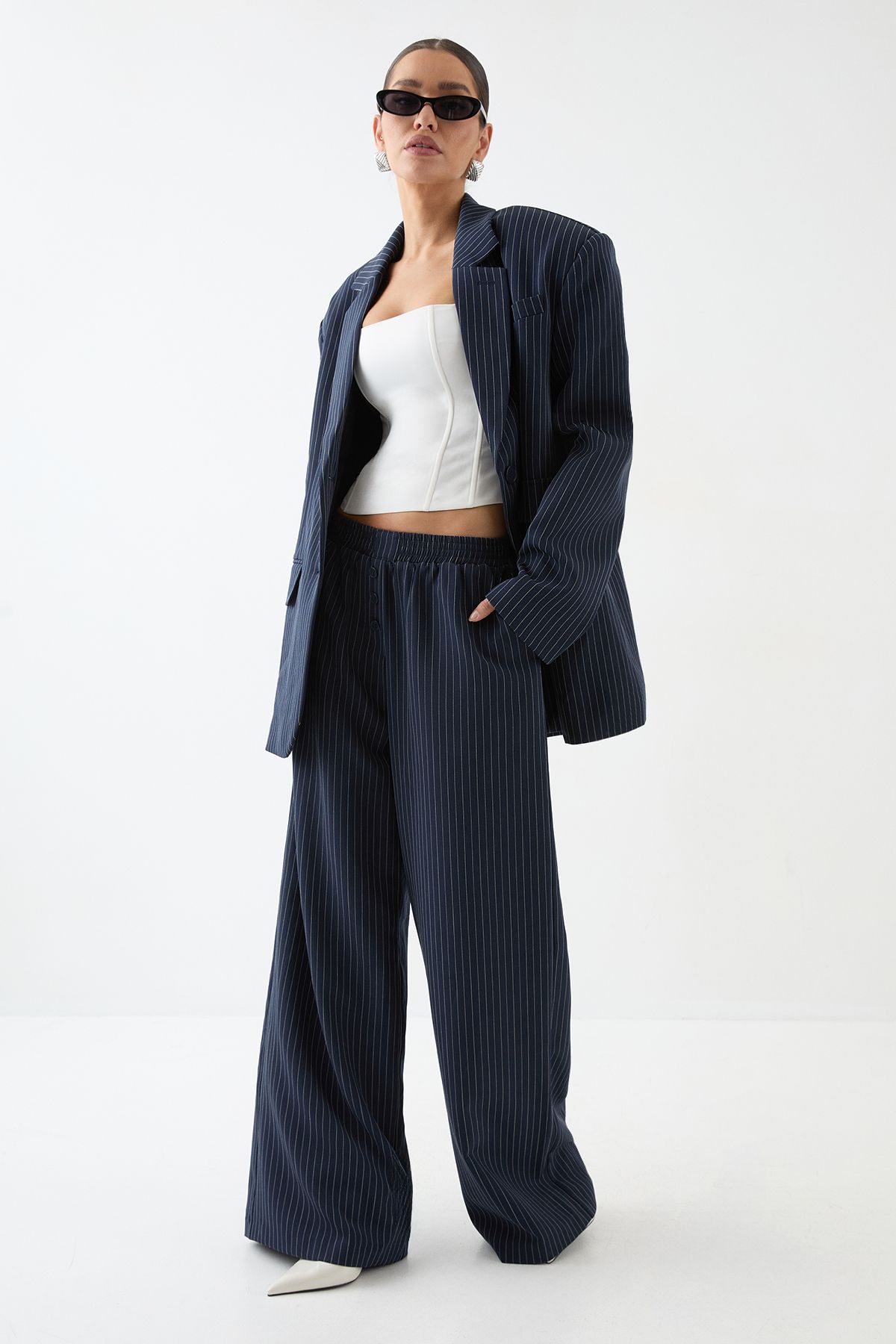 MissPap Premium Pinstripe Oversized Blazer Navy image 2