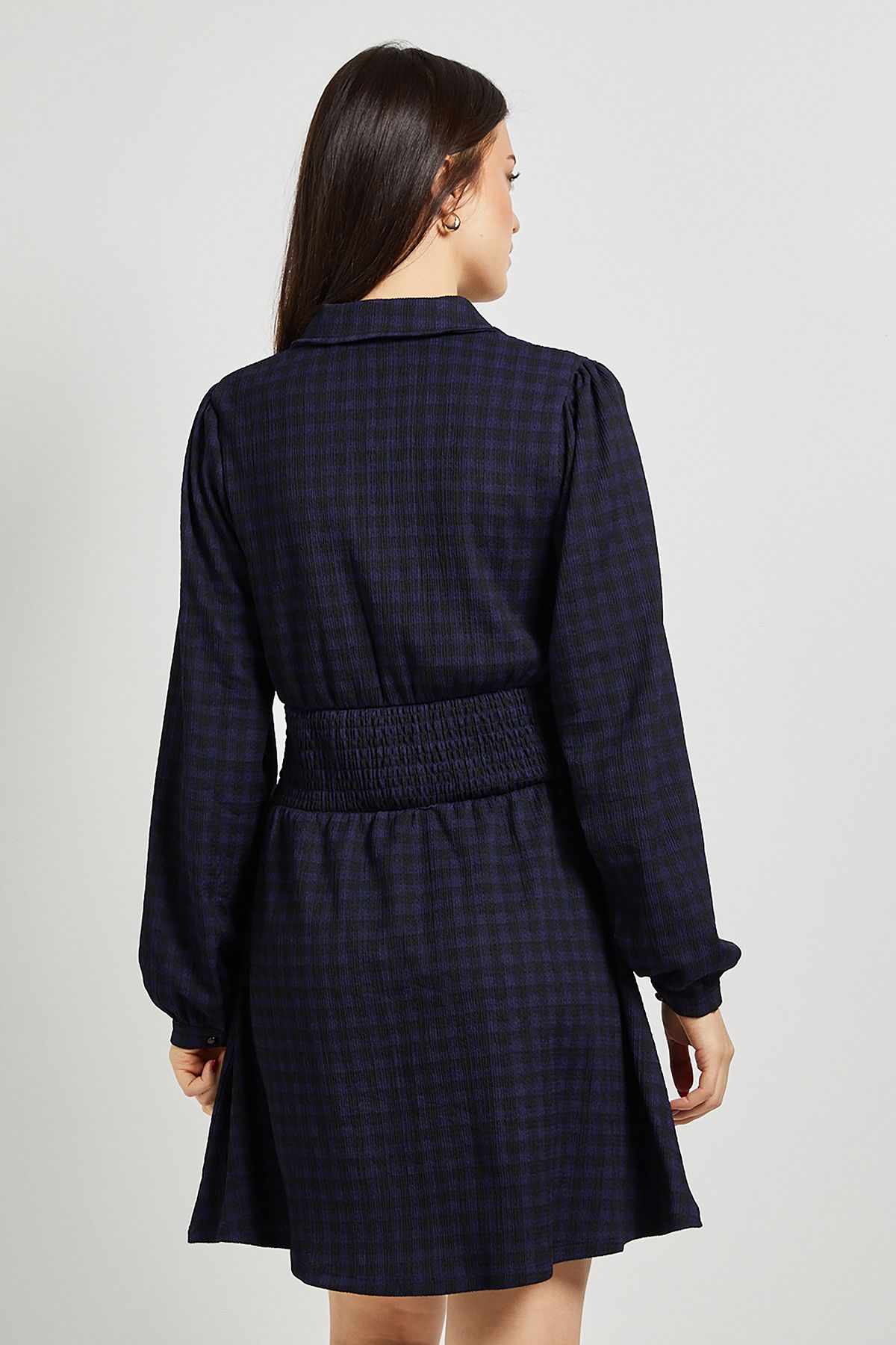 Dorothy Perkins Gingham Shirred Waist Collar Detail Jersey Mini Dress Gingham image 3