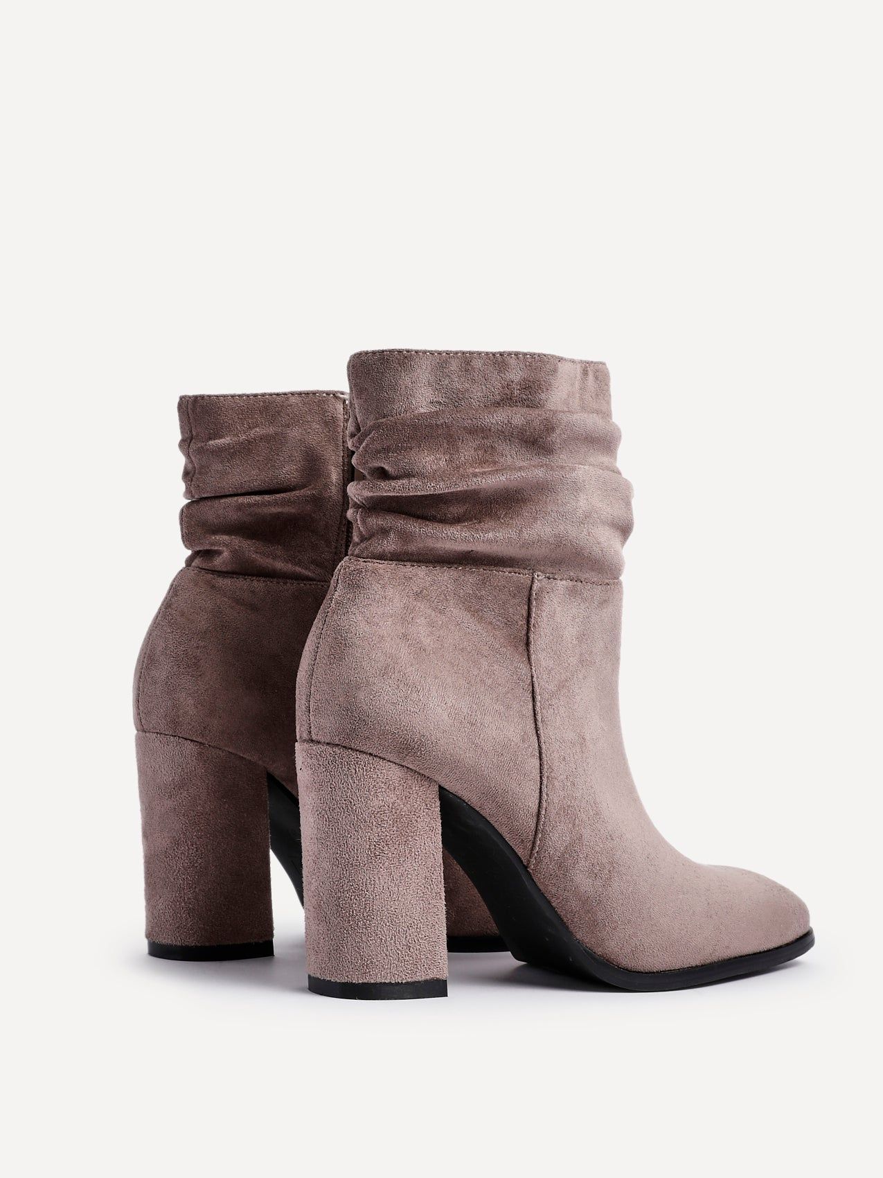 Linzi Mila Mocha Faux Suede Ruched Square Toe Block Heeled Ankle Boot image 5