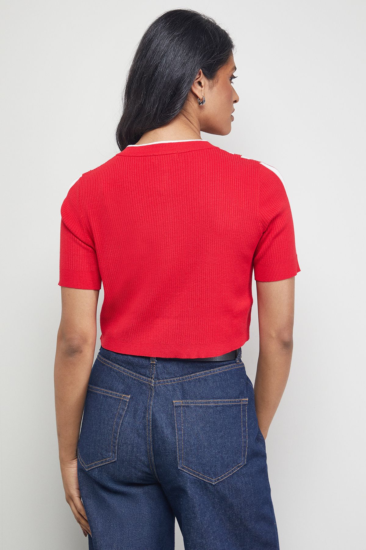 Warehouse Mini Stripe Button Through Cardigan Red image 3