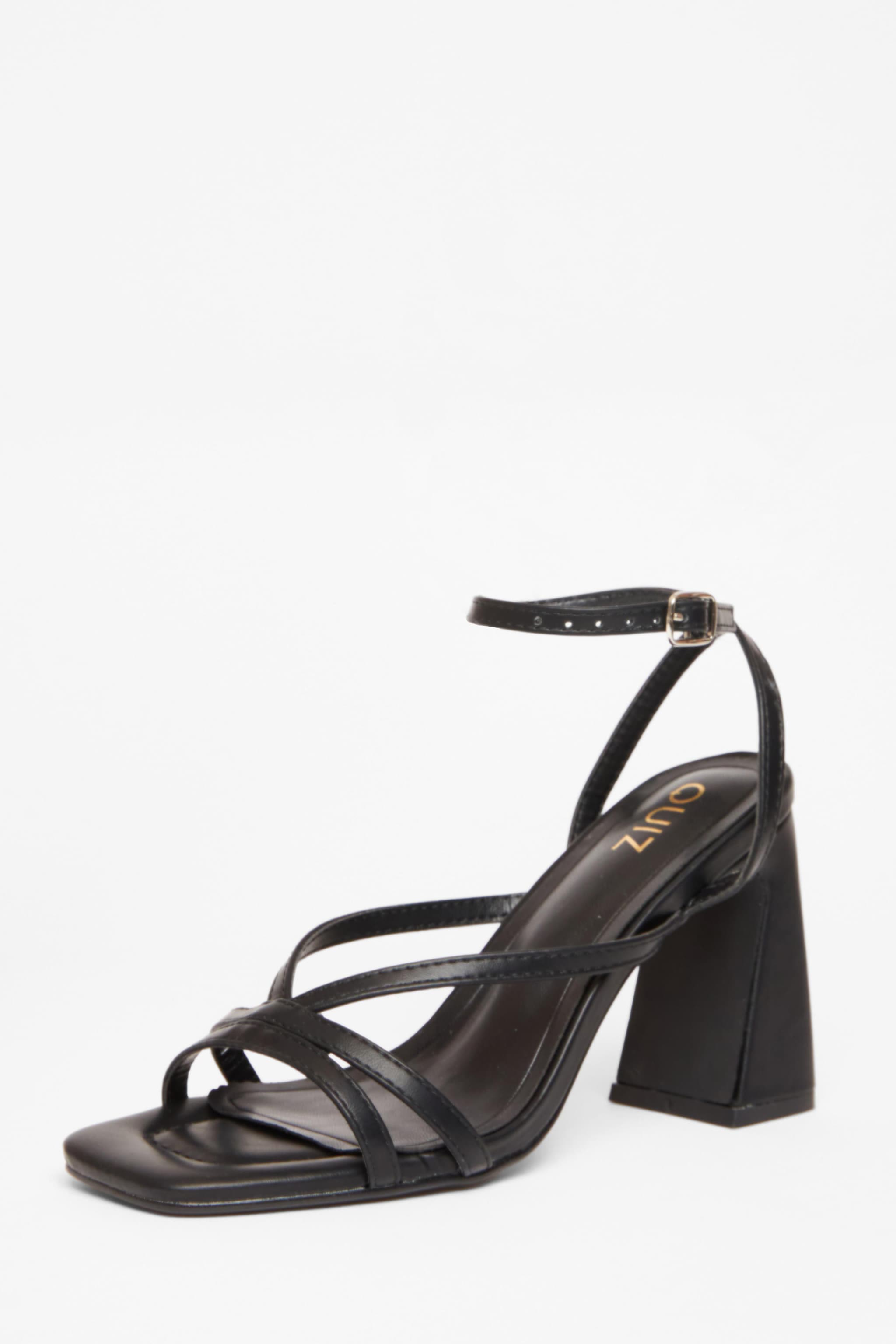 Quiz Black Strappy High Block Heels image 1