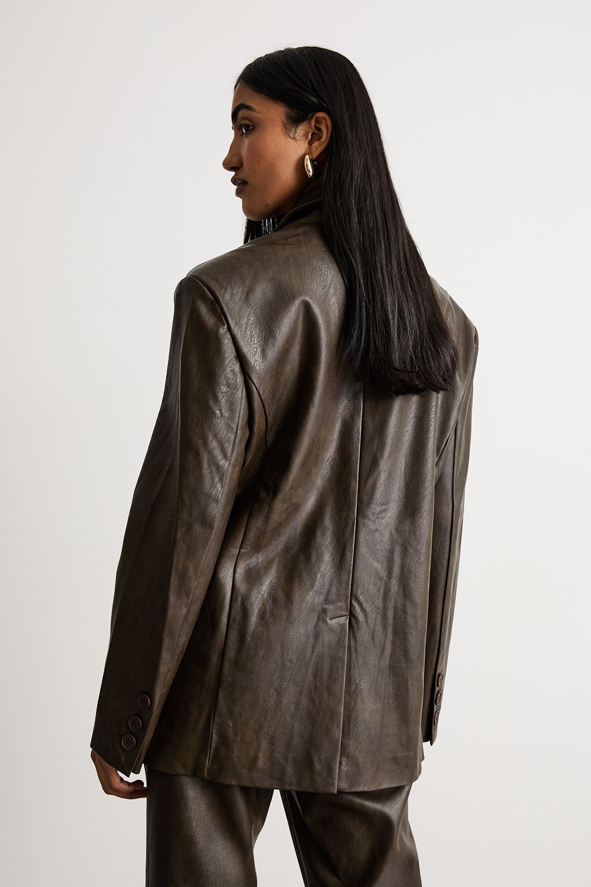 Warehouse Pu Clean Waistband Flare Trousers Co-ord Chocolate image 3