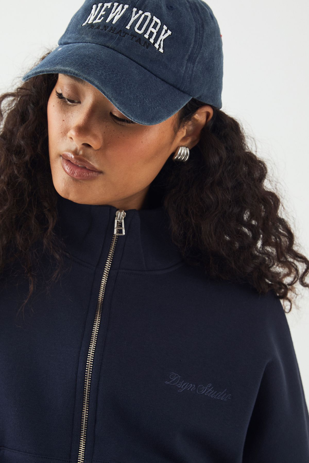 DSGN Studio DSGN Studio Embroidery Zip Through Funnel Neck Bomber Navy image 4