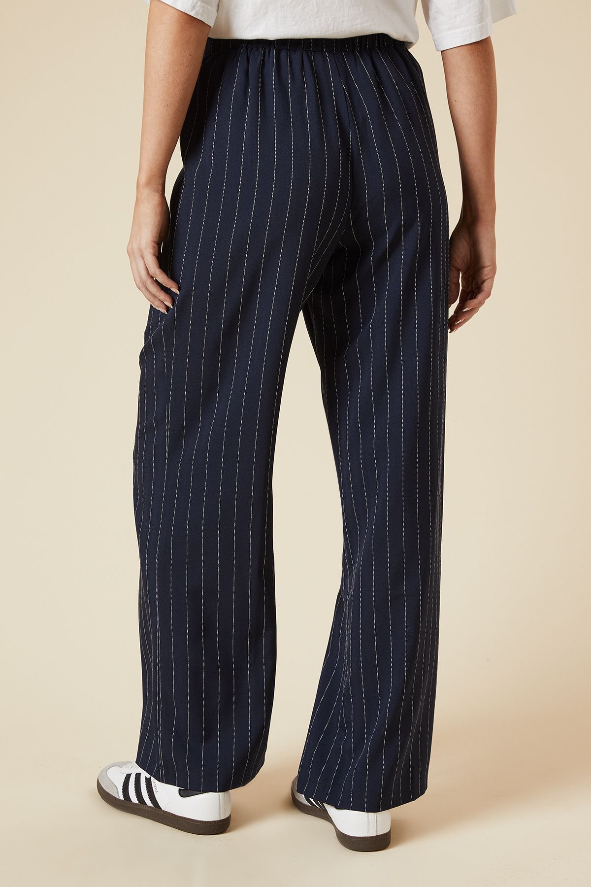 Dorothy Perkins Elasticated Waist Wide Leg Stripe Trouser Navy image 3