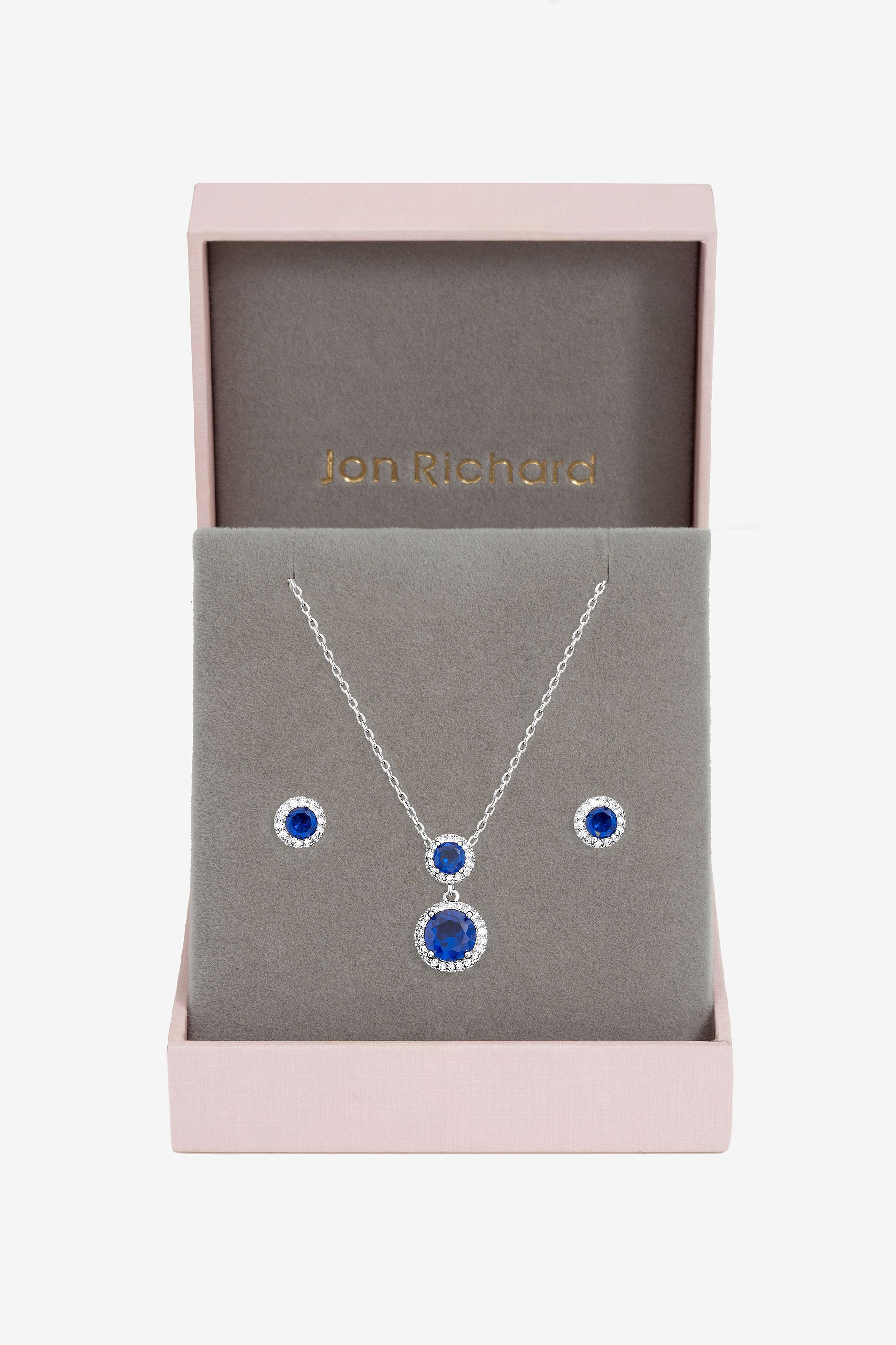 Jon Richard Rhodium Plated and Cubic Zirconia Double Halo Sapphire Drop Set - Gift Box image 1