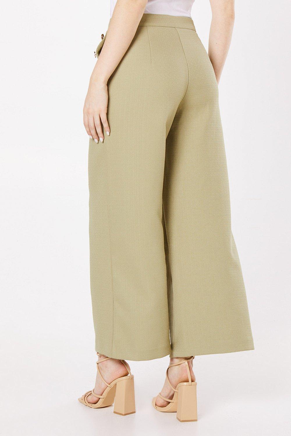Dorothy Perkins Button Detail Crop Wide Leg Textured Trouser Neutral image 3