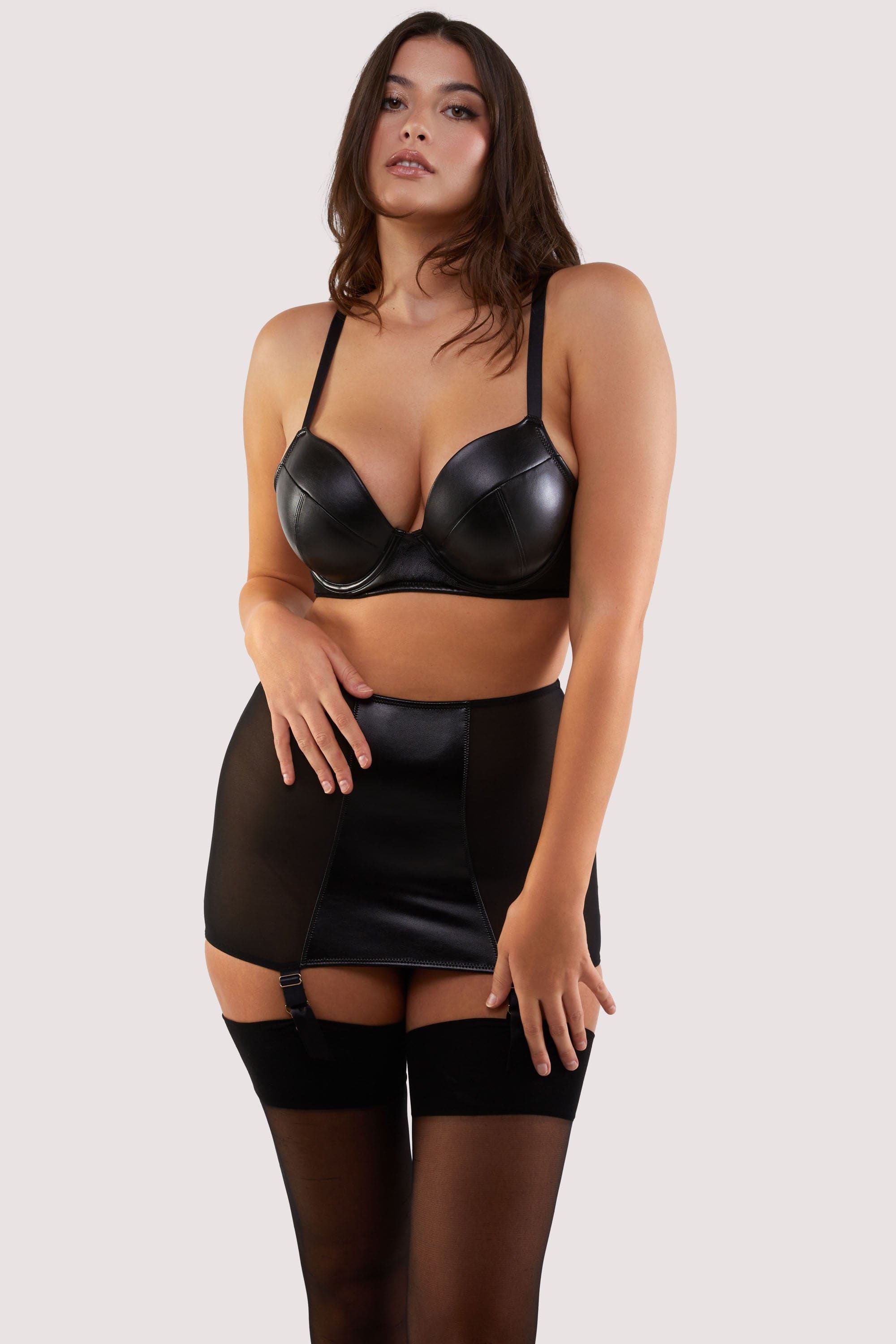 Playful Promises Iris Black Leatherette & Mesh Roll-On Girdle image 5