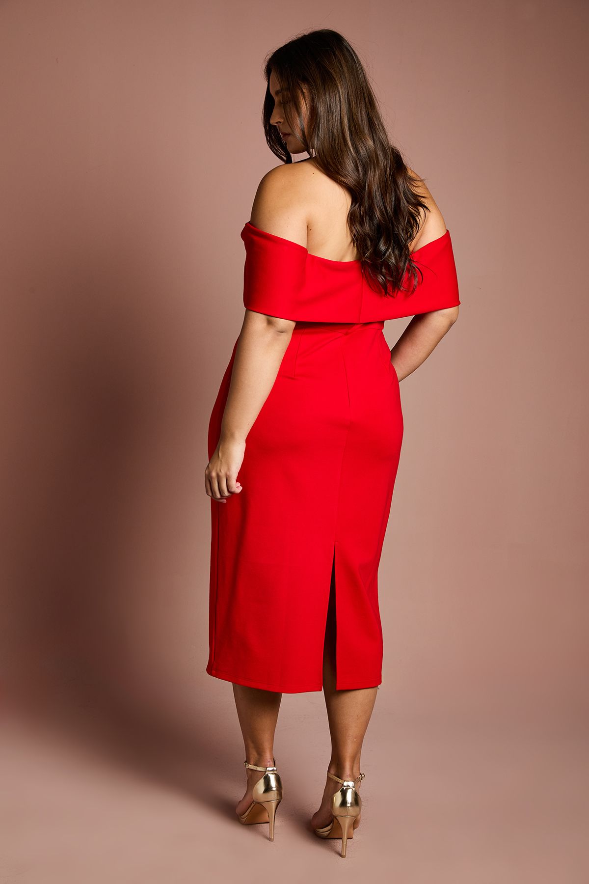 Coast Plus Size Bardot Ponte Column Midi Dress Red image 3