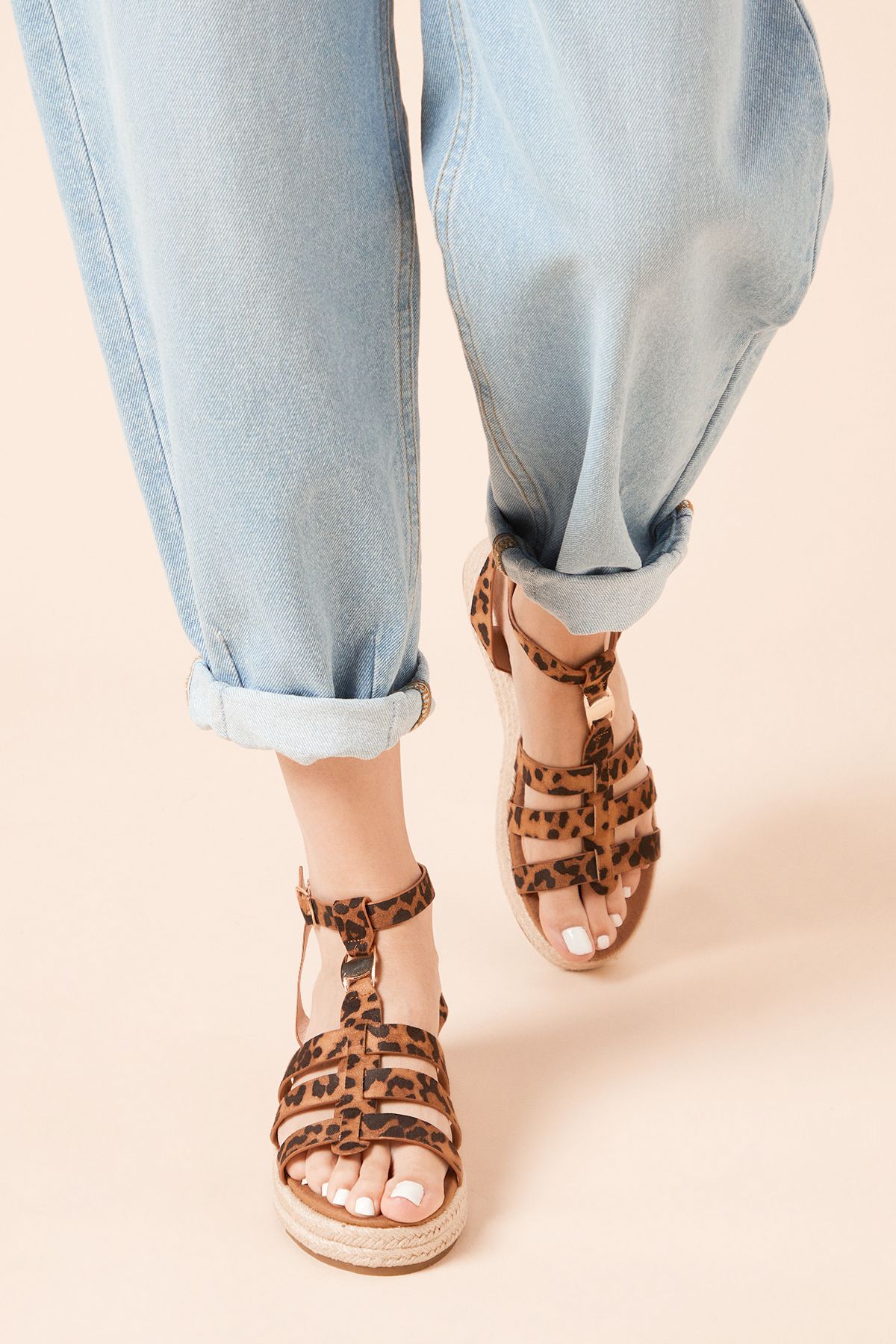 Dorothy Perkins Rover Faux Leopard Print Suede T-bar Espadrille Medium Wedge Sandals Leopard image 2