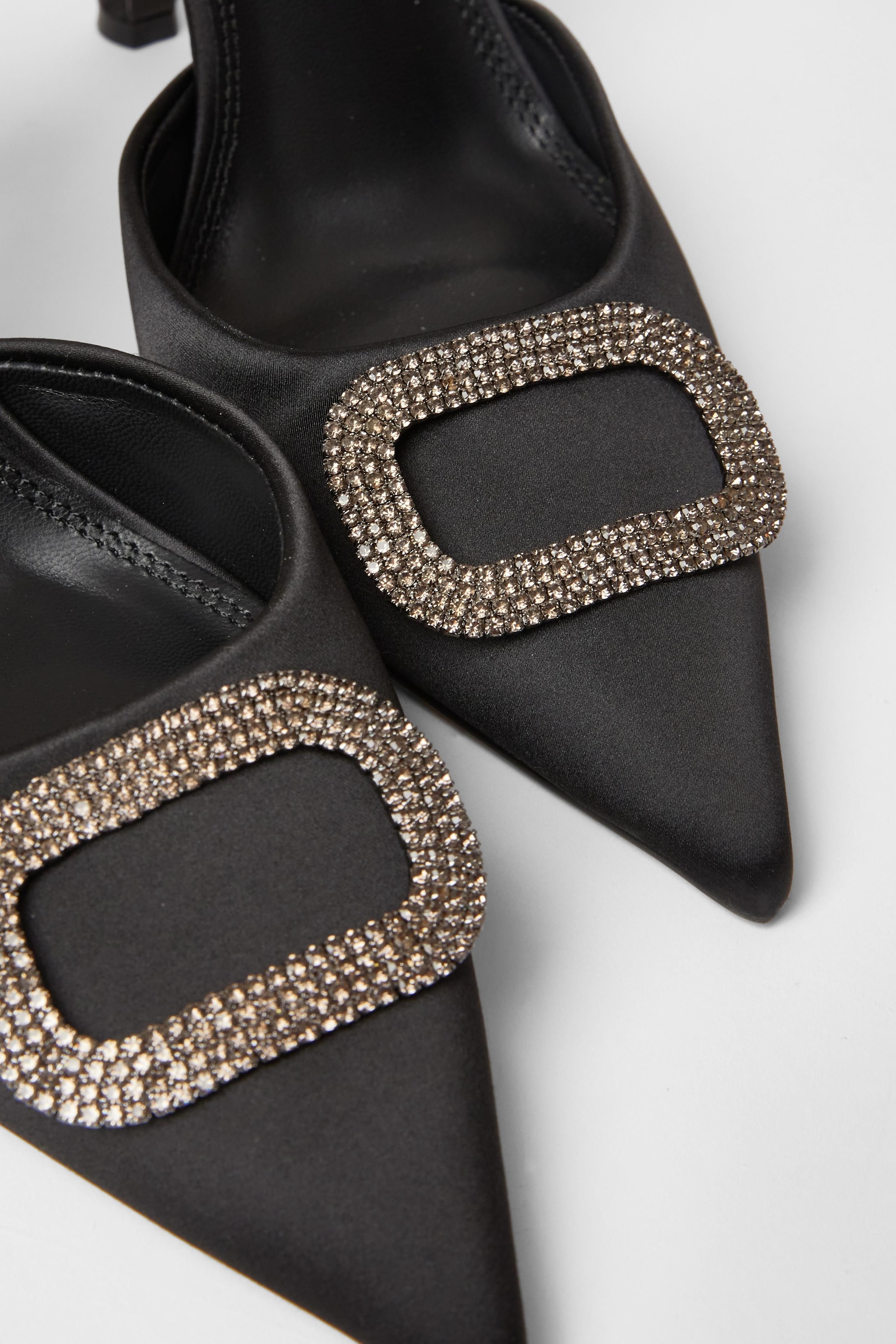 Quiz Black Satin Brooch Court Heels image 4