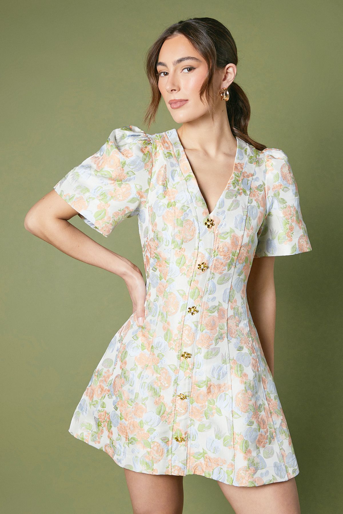 Coast Floral Jacquard Button Through Mini Dress Multi image 2
