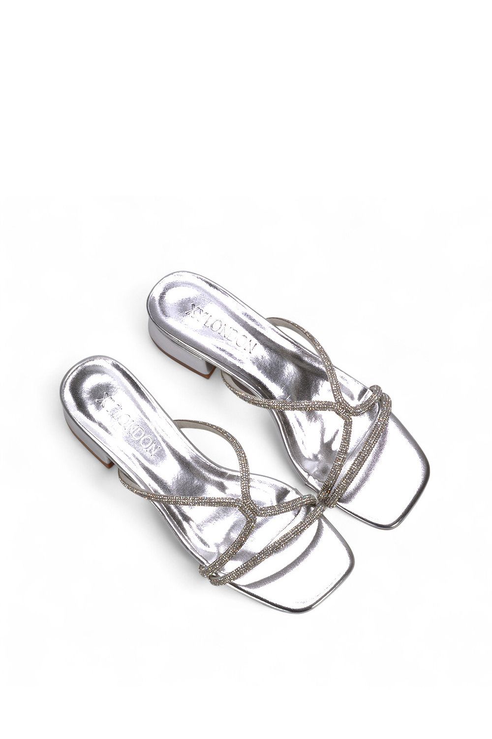 XY London 'Olivia' Strappy Low Block Heel Diamante Sandals With Square Toe image 6