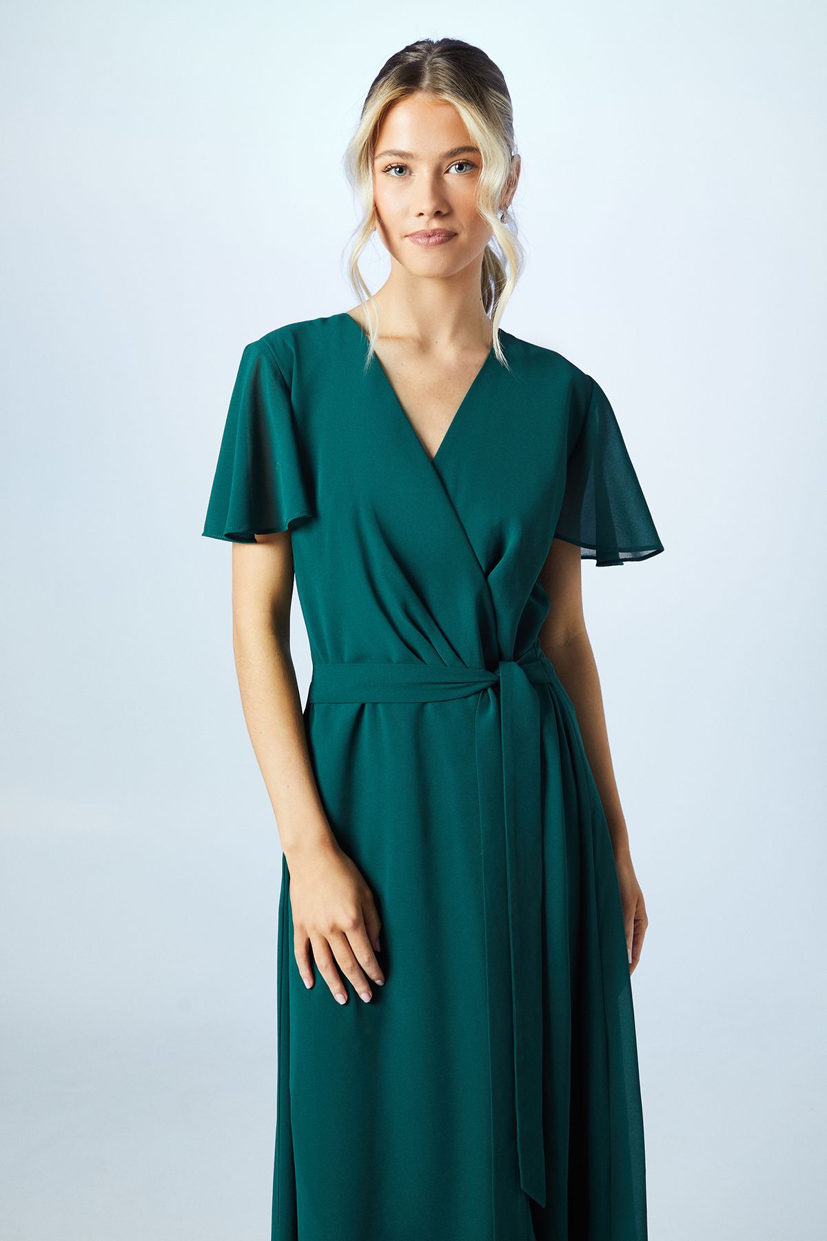 Coast Teen Georgette Waterfall Wrap Bridesmaid Dress Emerald image 2