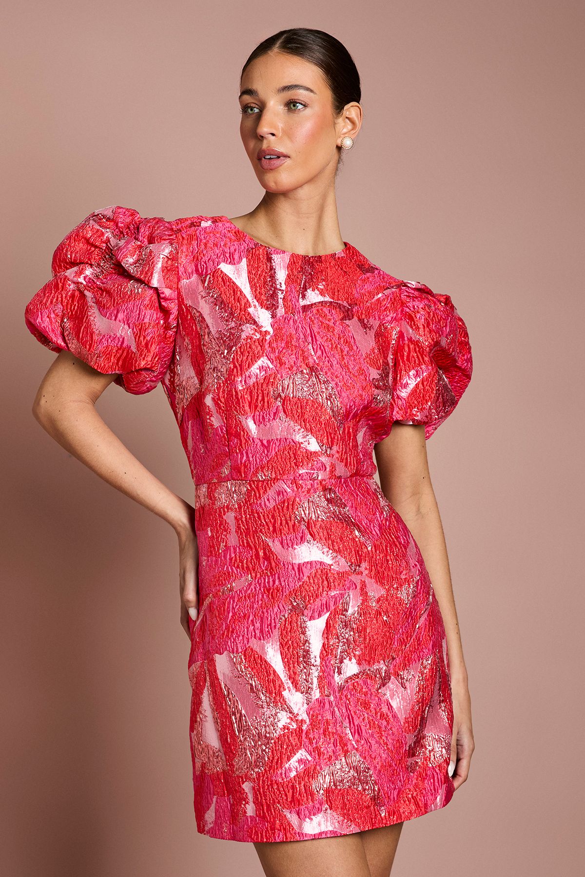 Coast Jacquard Button Detail Mini Dress Red