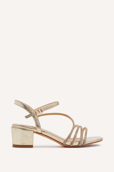 Linzi Riri Gold Faux Leather Diamante Strappy Block Heeled Sandal