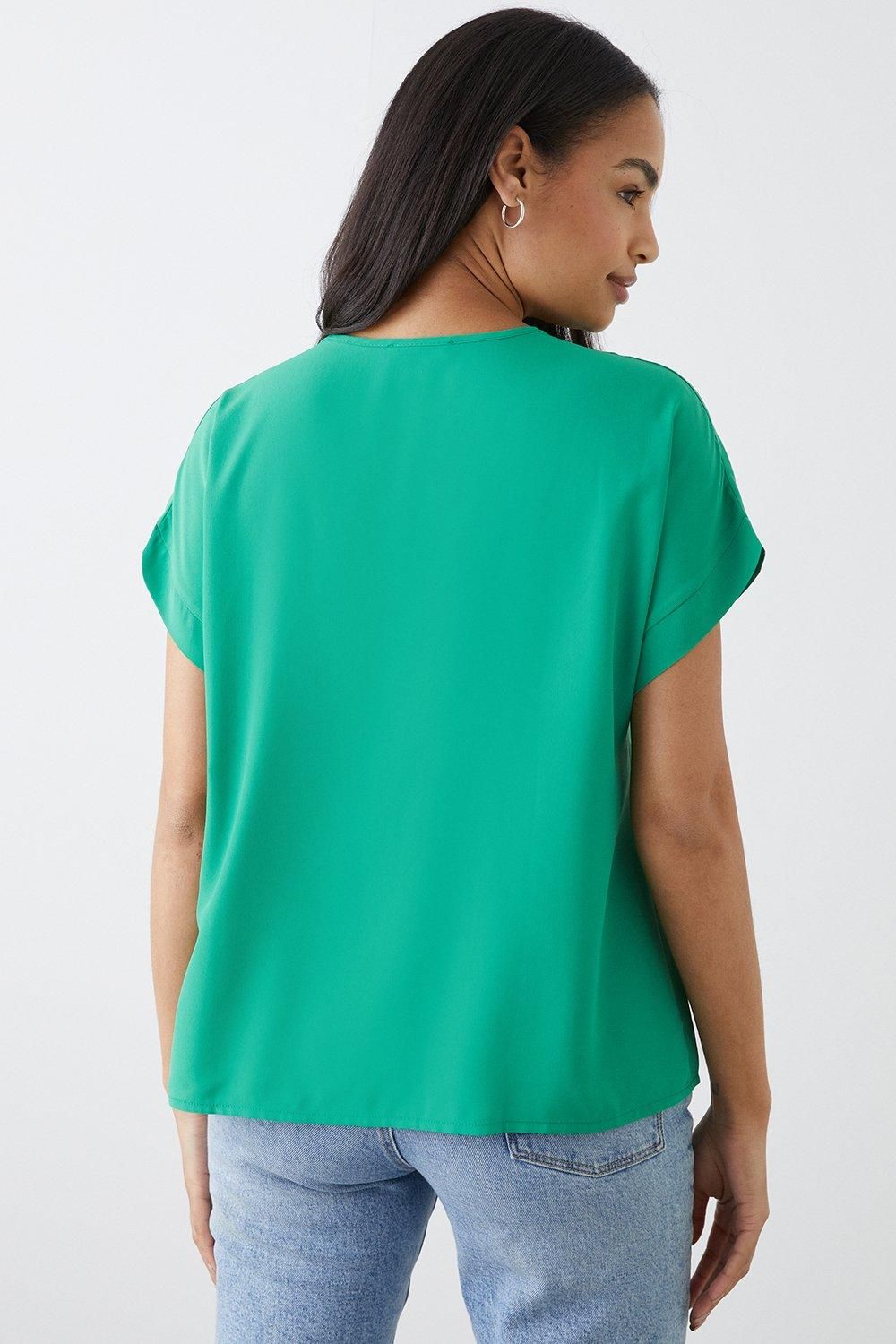 Dorothy Perkins Button Front Roll Sleeve Blouse Emerald image 3