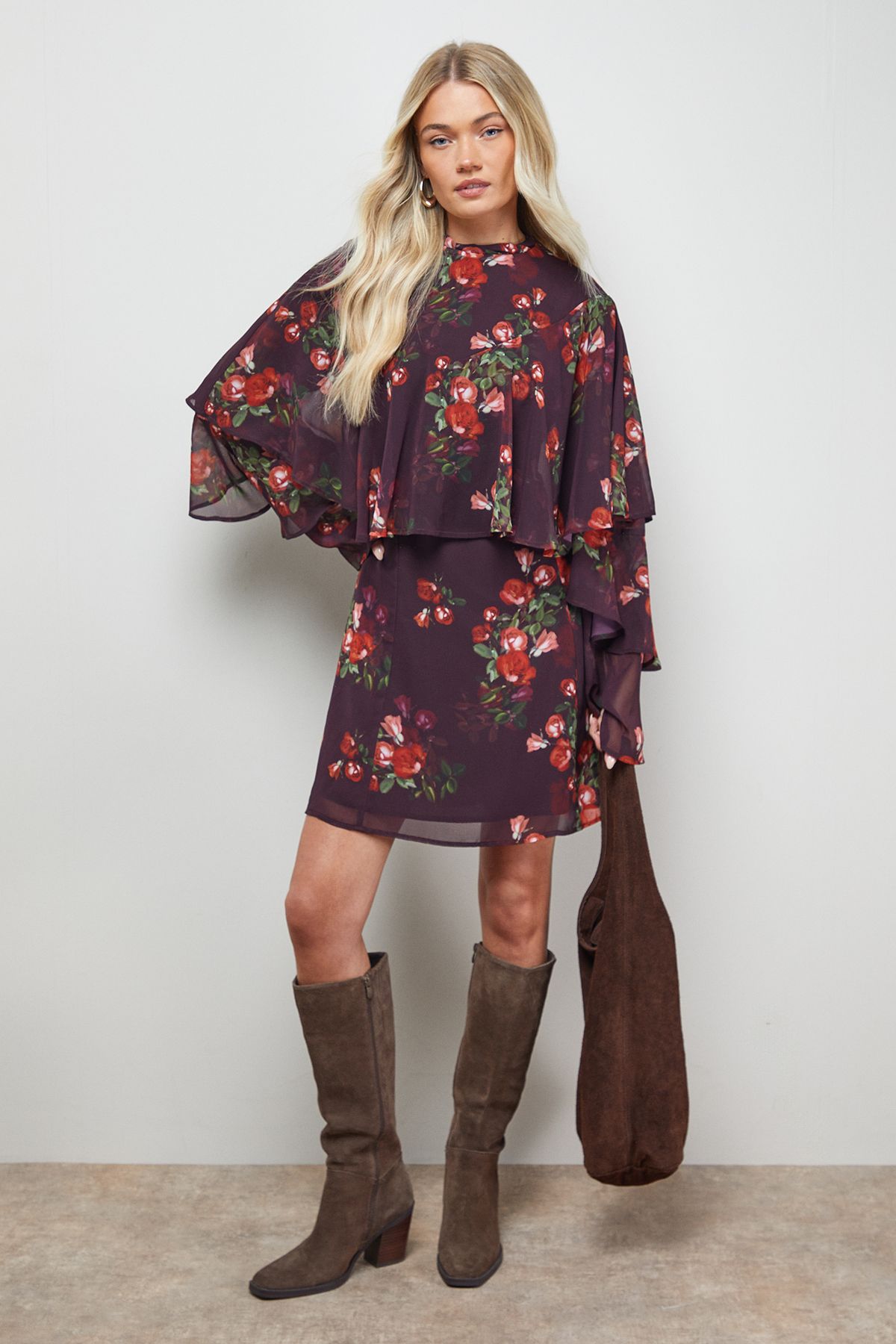 Oasis Ruffled Cape Sleeve Mini Dress Multi image 2