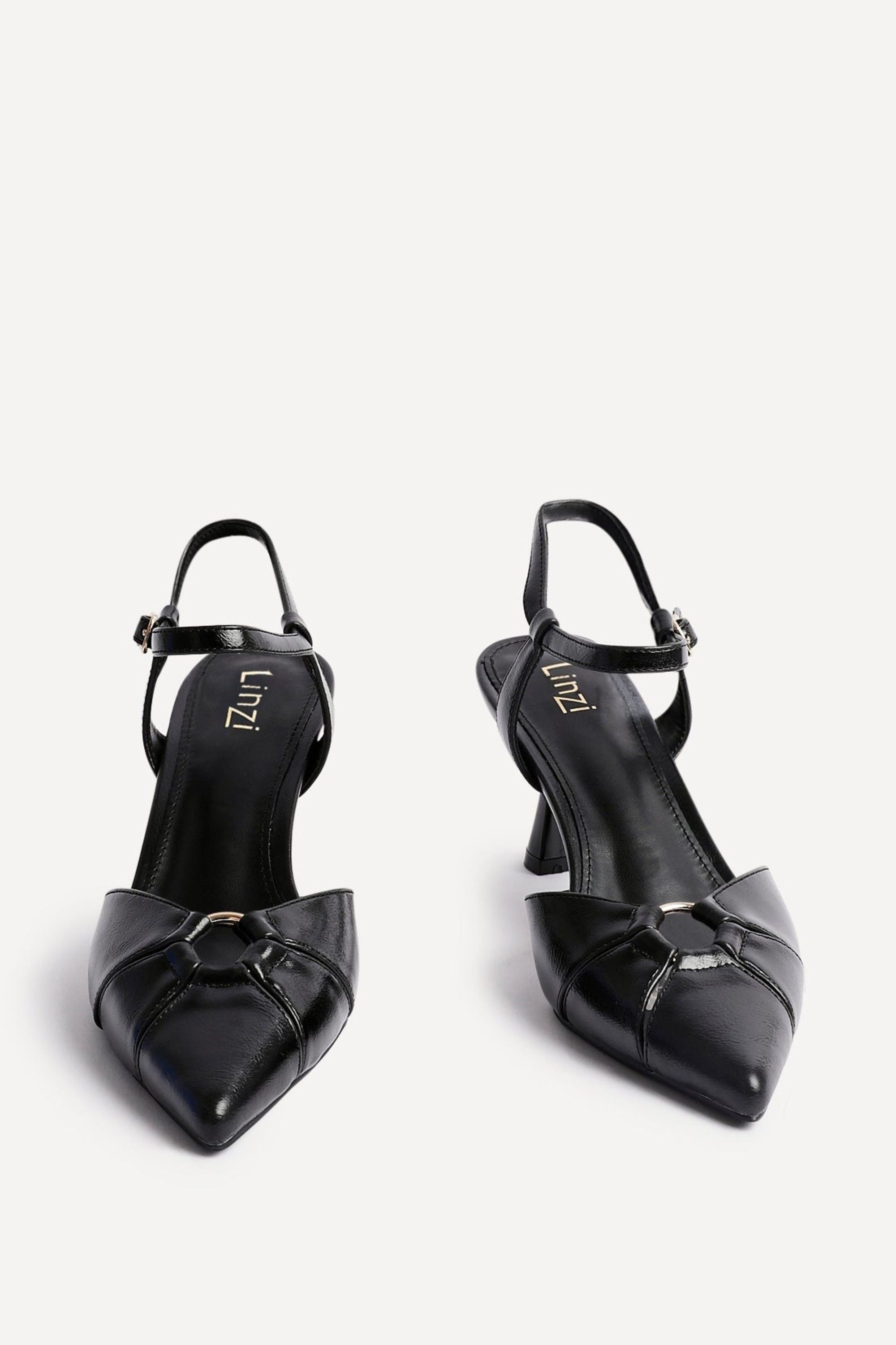 Linzi Pivot Black Faux Leather Stiletto Court Heel image 3