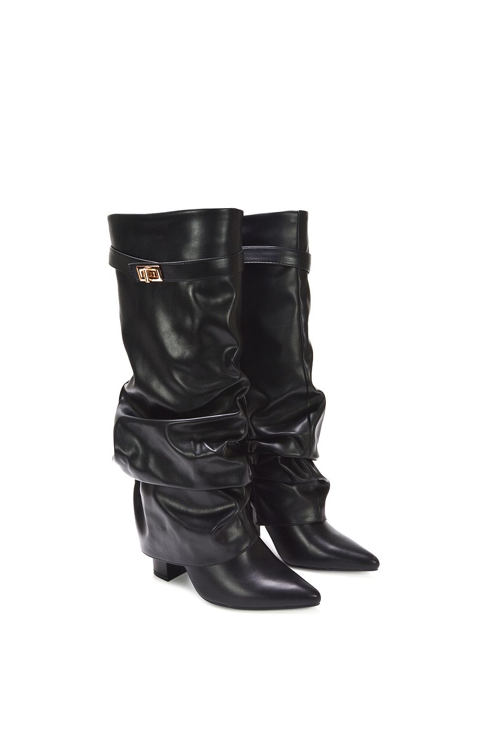 XY London 'Zaria' Slouchy Block Heel Knee High Fold Over Boots image 5