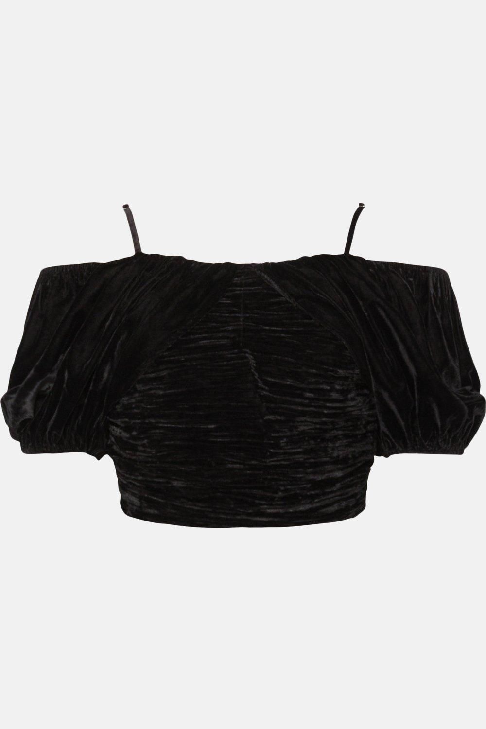 Oasis Rachel Stevens Velvet Ruched Bardot Top Black image 5