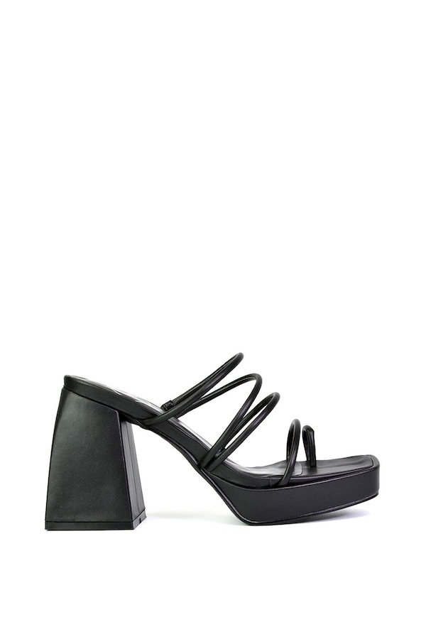 XY London 'Colt' Strappy Square Toe High Block Heel Platform Mule Sandals