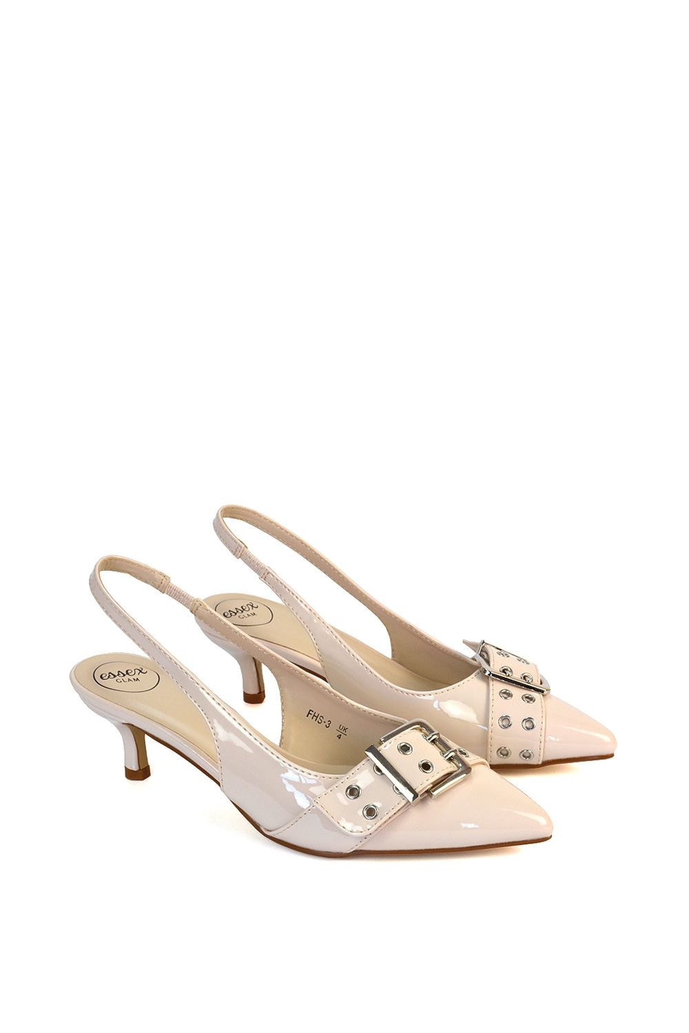 XY London 'Lexi' Pointed Toe Slingback Low Kitten Heels With Buckle Detail image 4